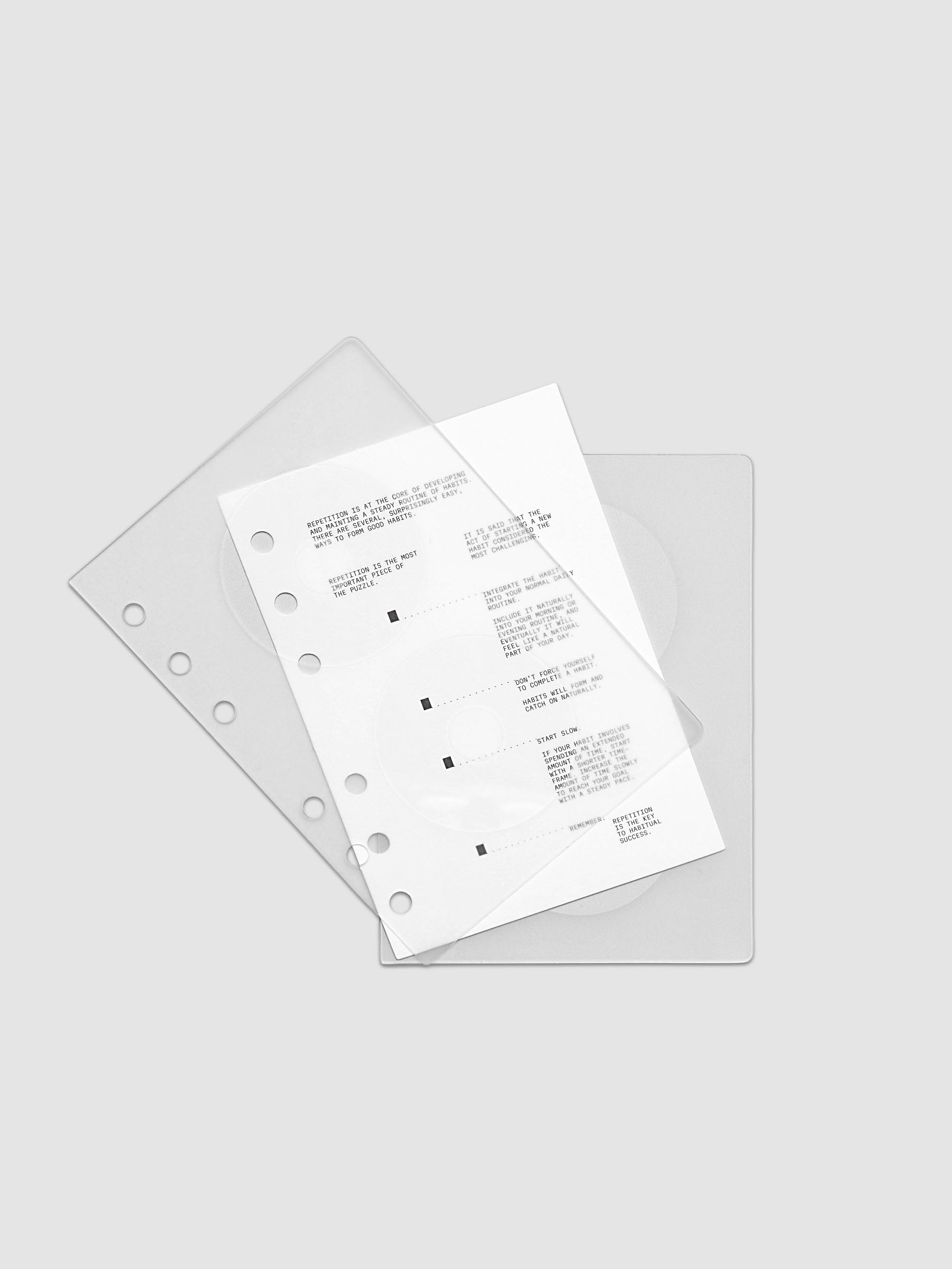 On Repeat Planner Cover + Dashboard Set shown fanned out in size A6, pre-punched for 6-ring binders.