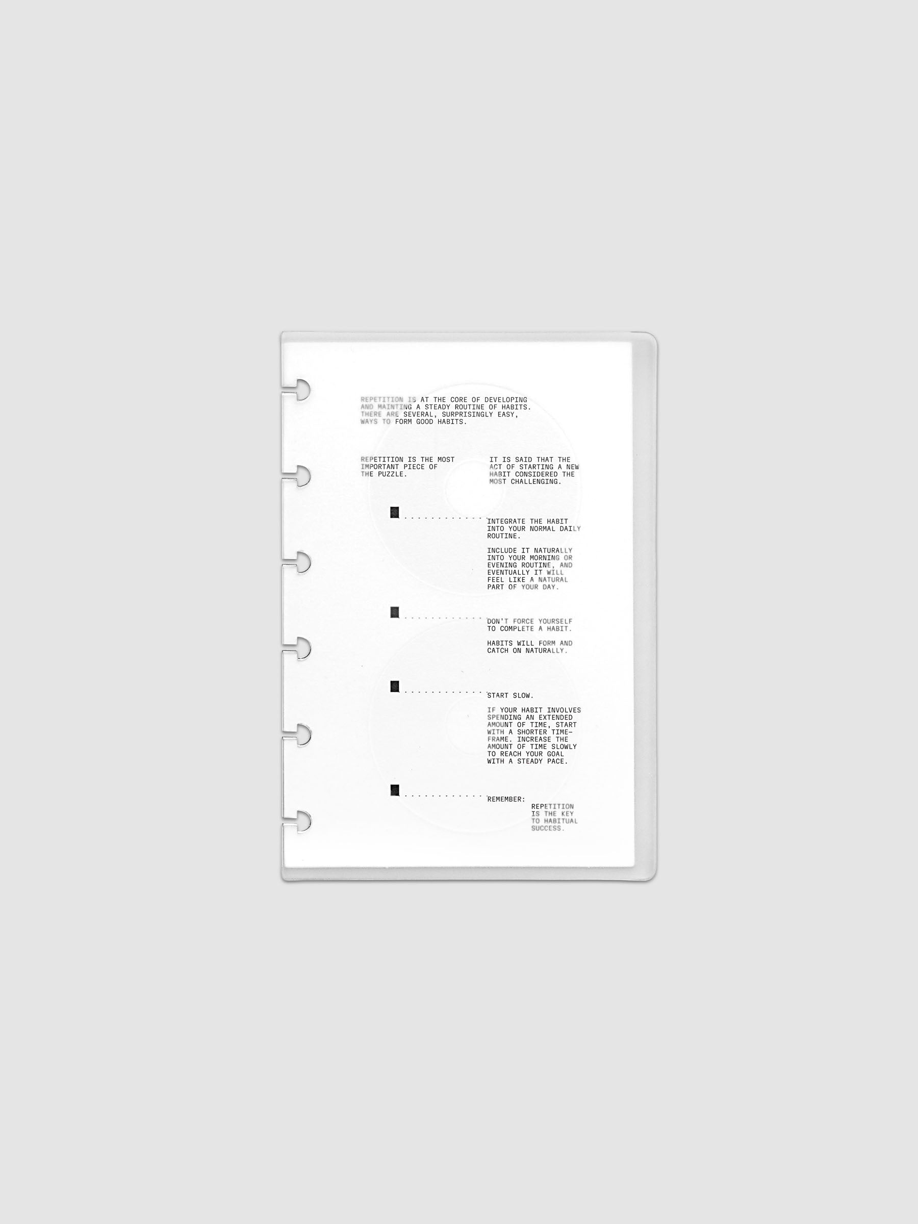 On Repeat Planner Cover + Dashboard Set shown in size CP Petite, pre-punched for discbound notebooks and planners.