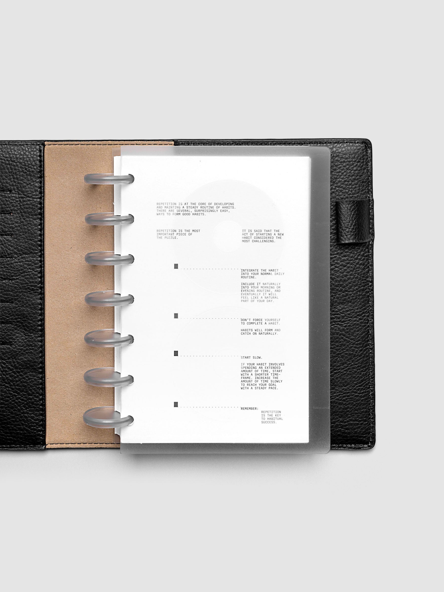 On Repeat Planner Cover + Dashboard Set shown in a black, HP Mini folio.