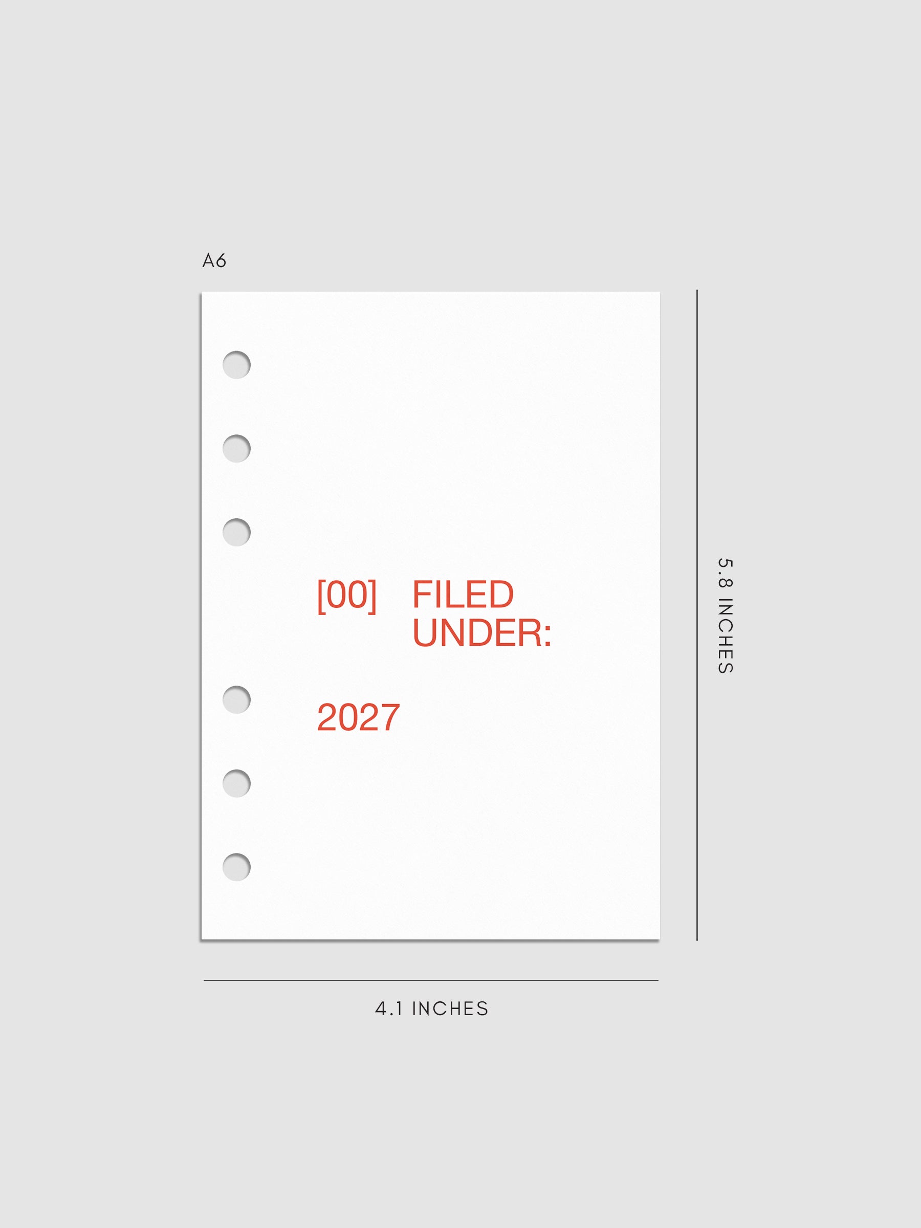 2027 Front + Monthly Dashboard Overlays, Saffron, A6 6-Ring Punch, set of 13 translucent vellum overlays including a front cover overlay and 12 monthly dashboards printed in red and orange ink