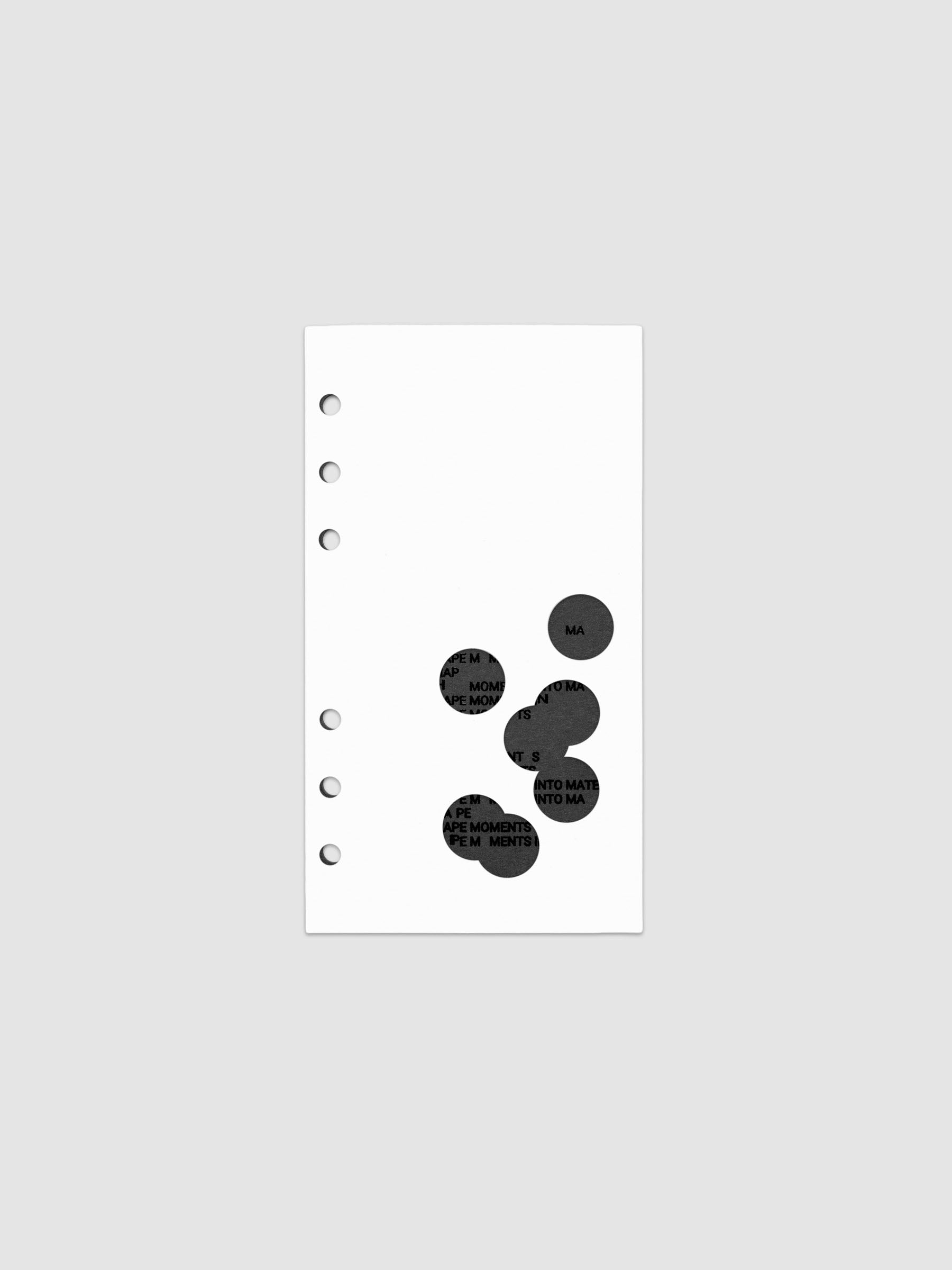 Black and white Ink Blot Planner Dashboard Duo shown layered in size Personal, pre-punched for 6-ring planners.