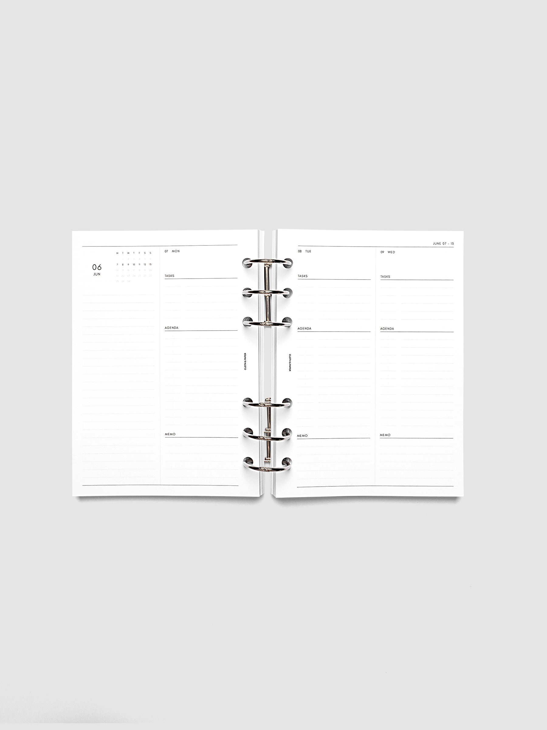 2027 Dated Daily Inserts | Monday Start in size Personal Wide 6-Ring Punch shown ringbound
