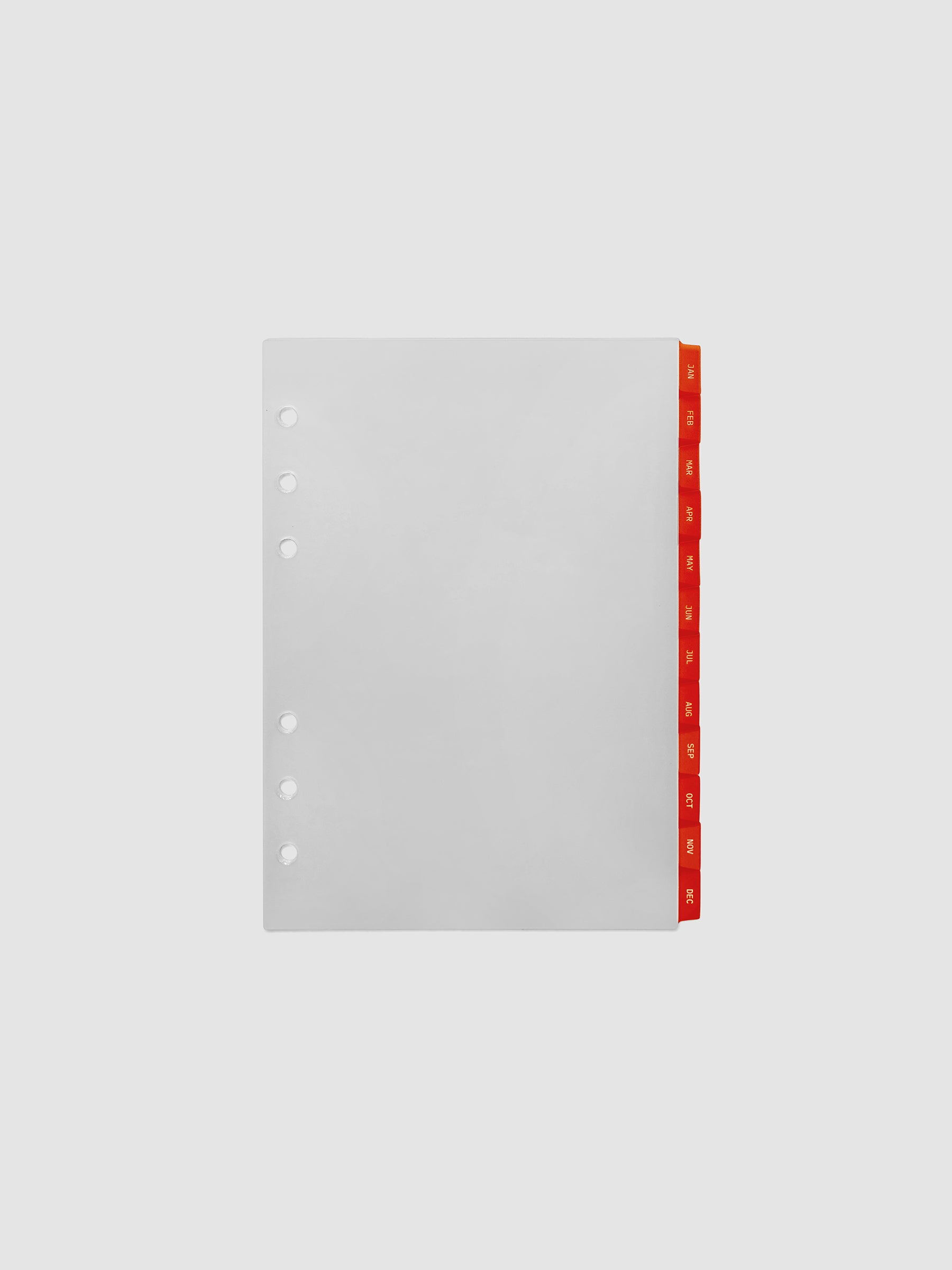 Personal Wide 6-Ring Punch Ultra-Thin Monthly Dividers in deep orange, set of 12 dividers fanned to show all months