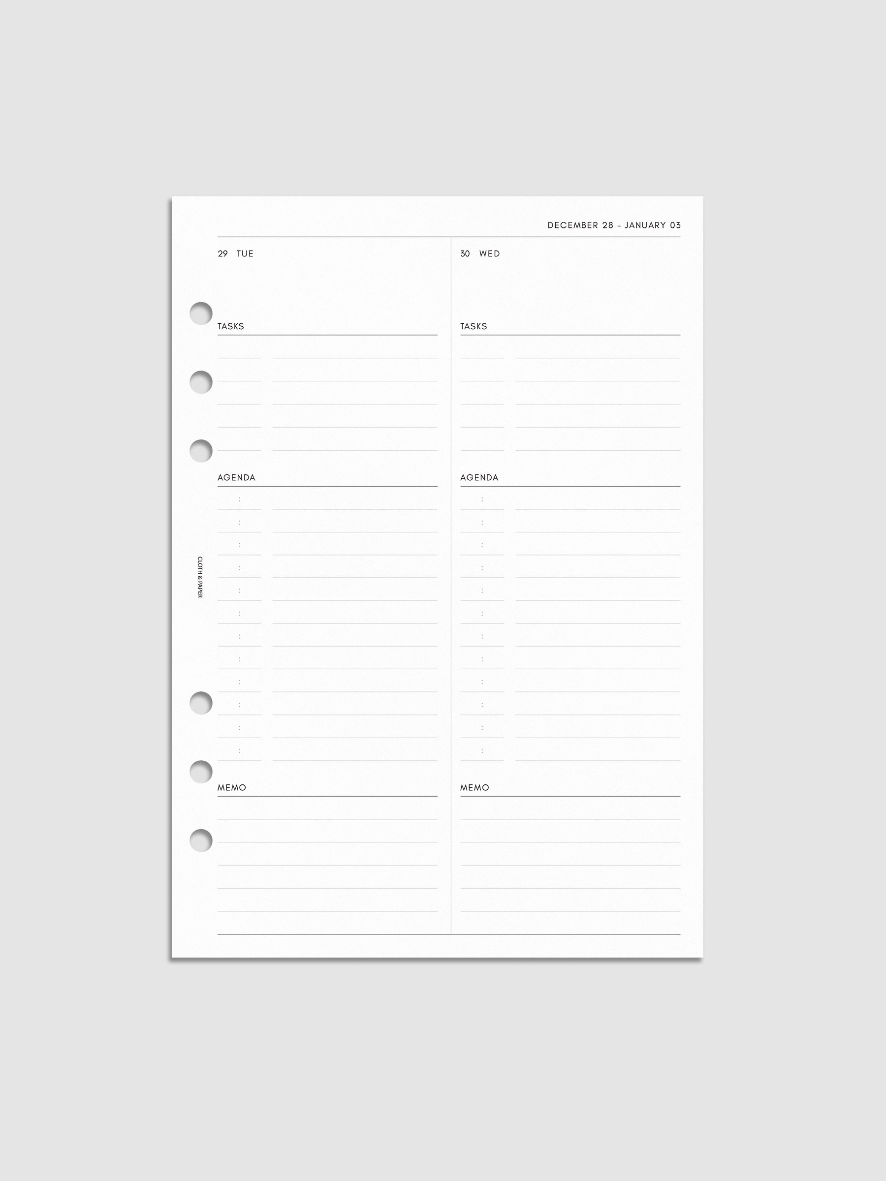 Mockup of 2027 Dated Daily Inserts | Monday Start | Cloth & Paper