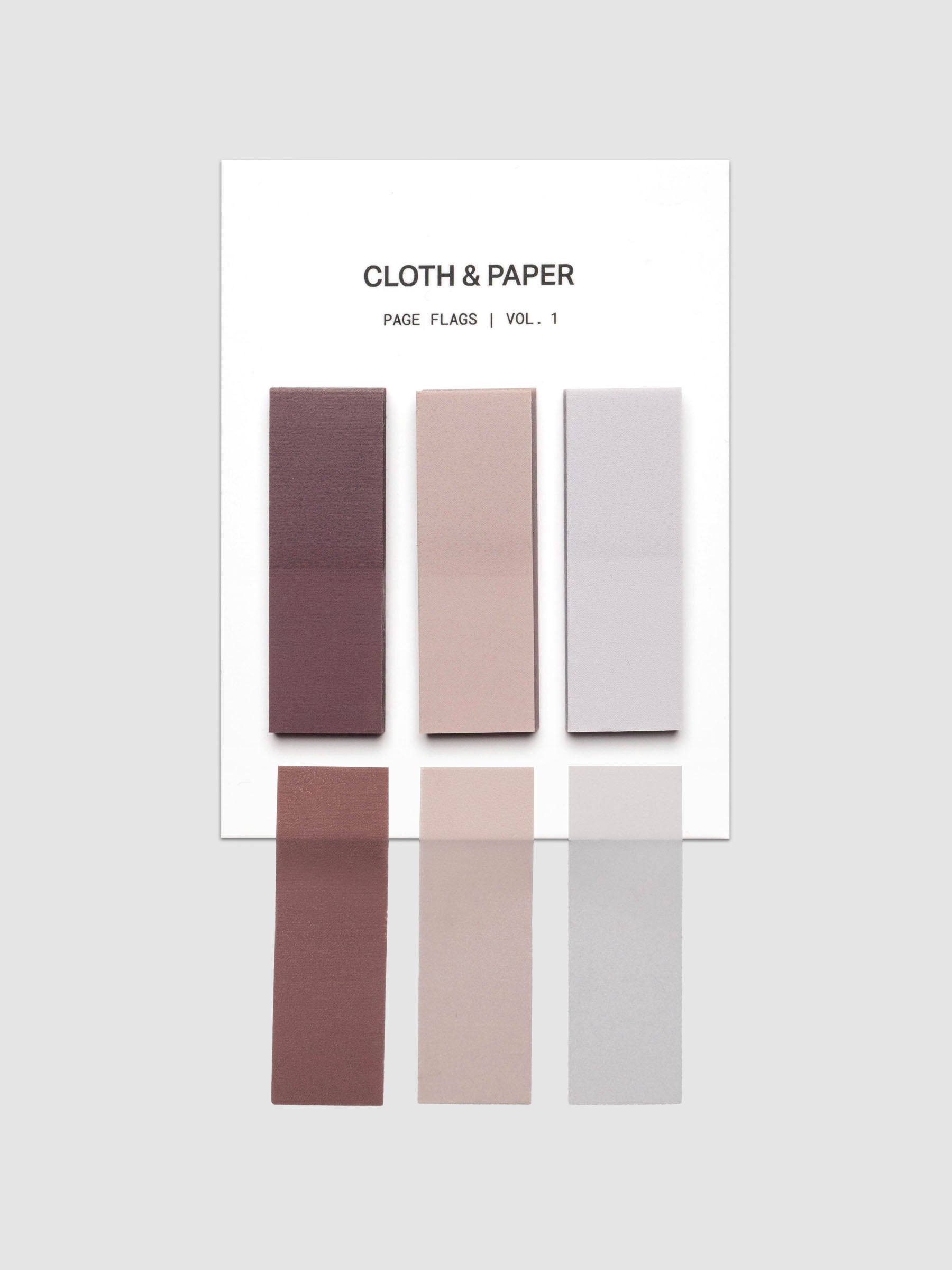 One set of a Rectangular Page Flag Trio shown in the colors Bordeaux | Demure | Champagne with one of each shown below