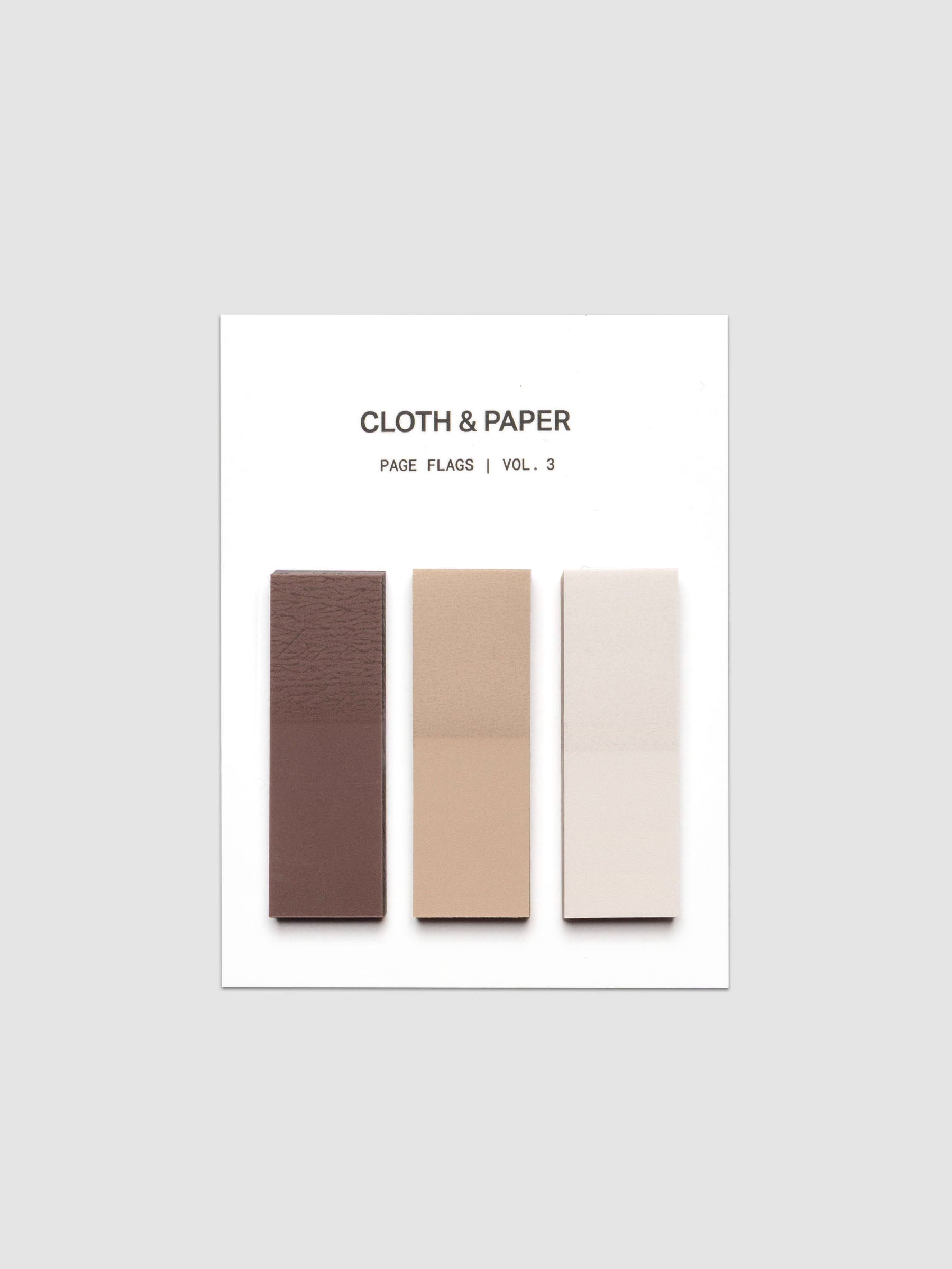 One set of a Rectangular Page Flag Trio shown in the colors Beignet | Moscow | Bourbon