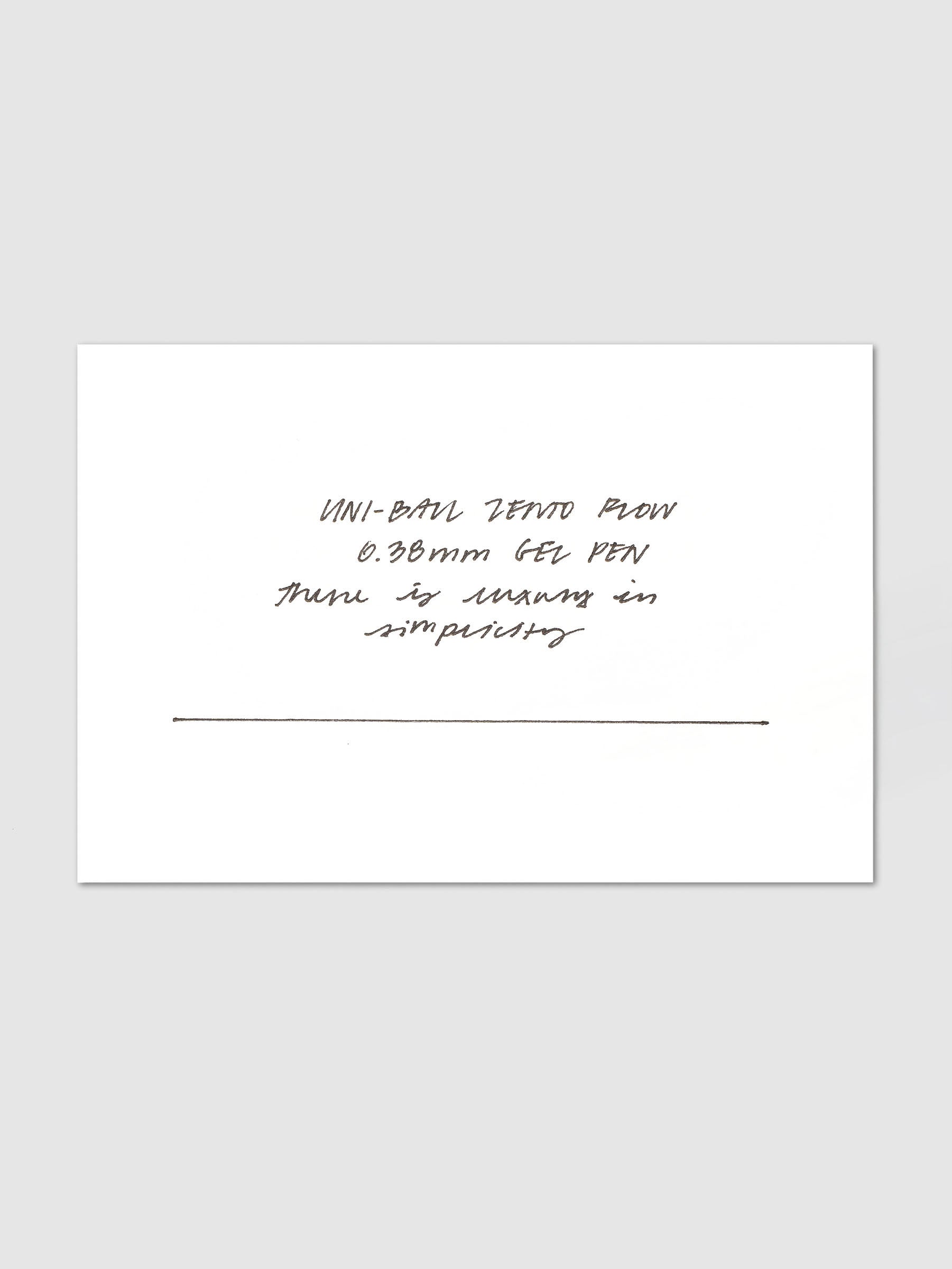 Handwritten writing sample using the Uni-Ball Zento Flow Ballpoint Pen | Retreat Edition in the color Birch White with a 0.38 mm nib.