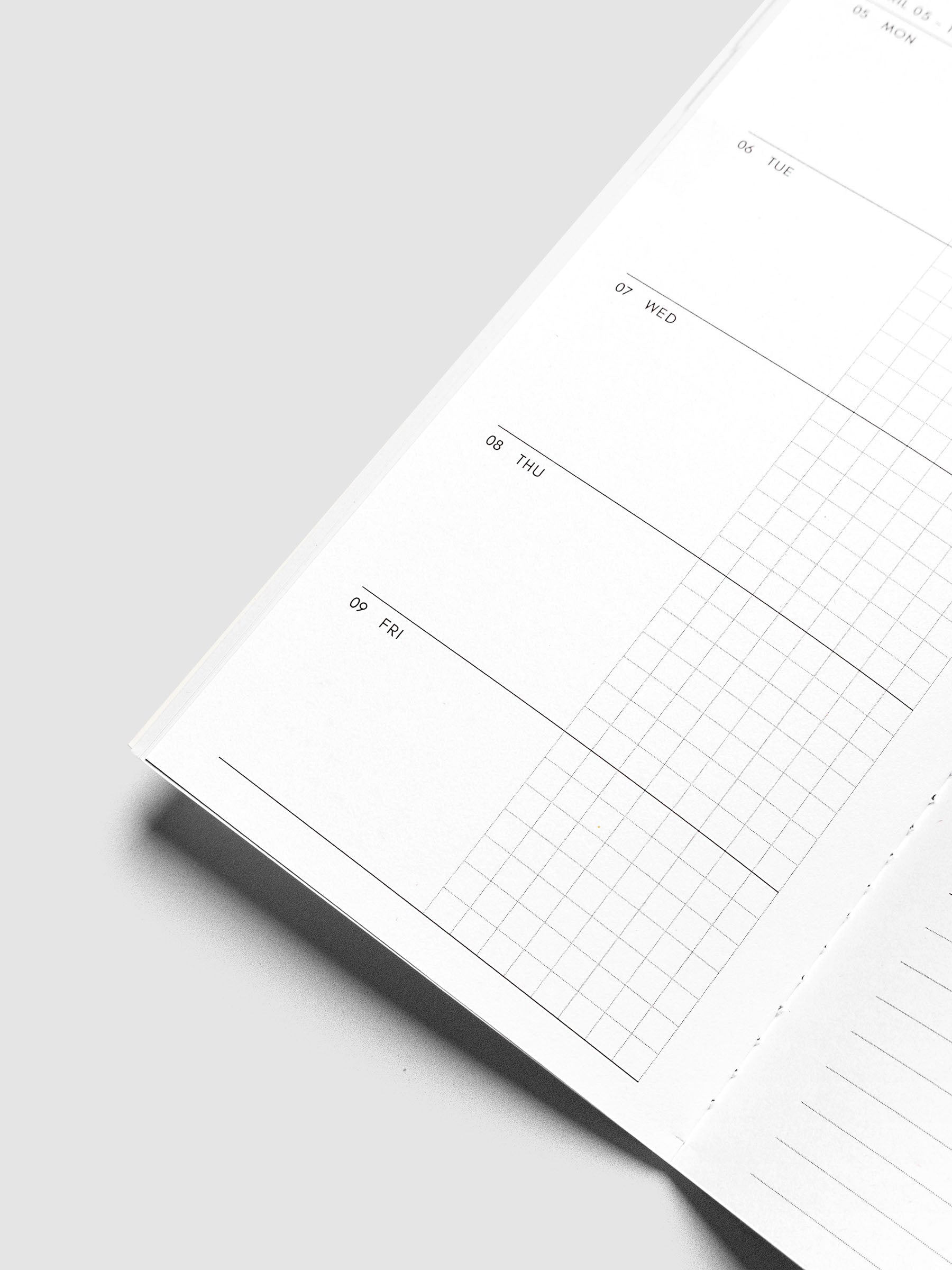 Close-up of the bottom of the left page of the Jan–Jun 2027 Dated Travel Notebook, showing the lower portion of the split daily columns