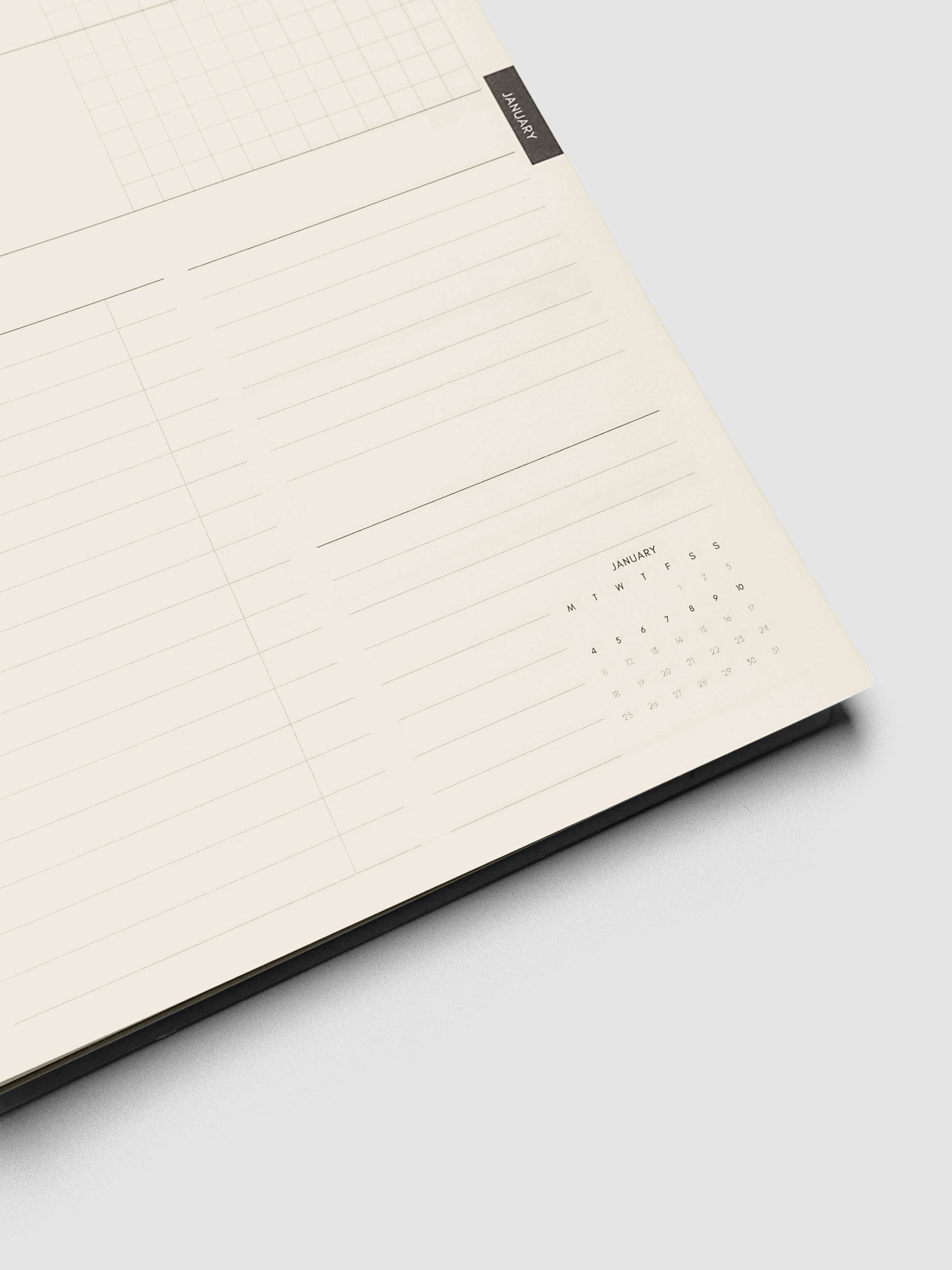 Close-up of the bottom right of the horizontal weekly spread showing the tasks column, mini calendar, and notes section, from the 2026–2027 Weekly Horizontal Academic Planner A5 Spiral