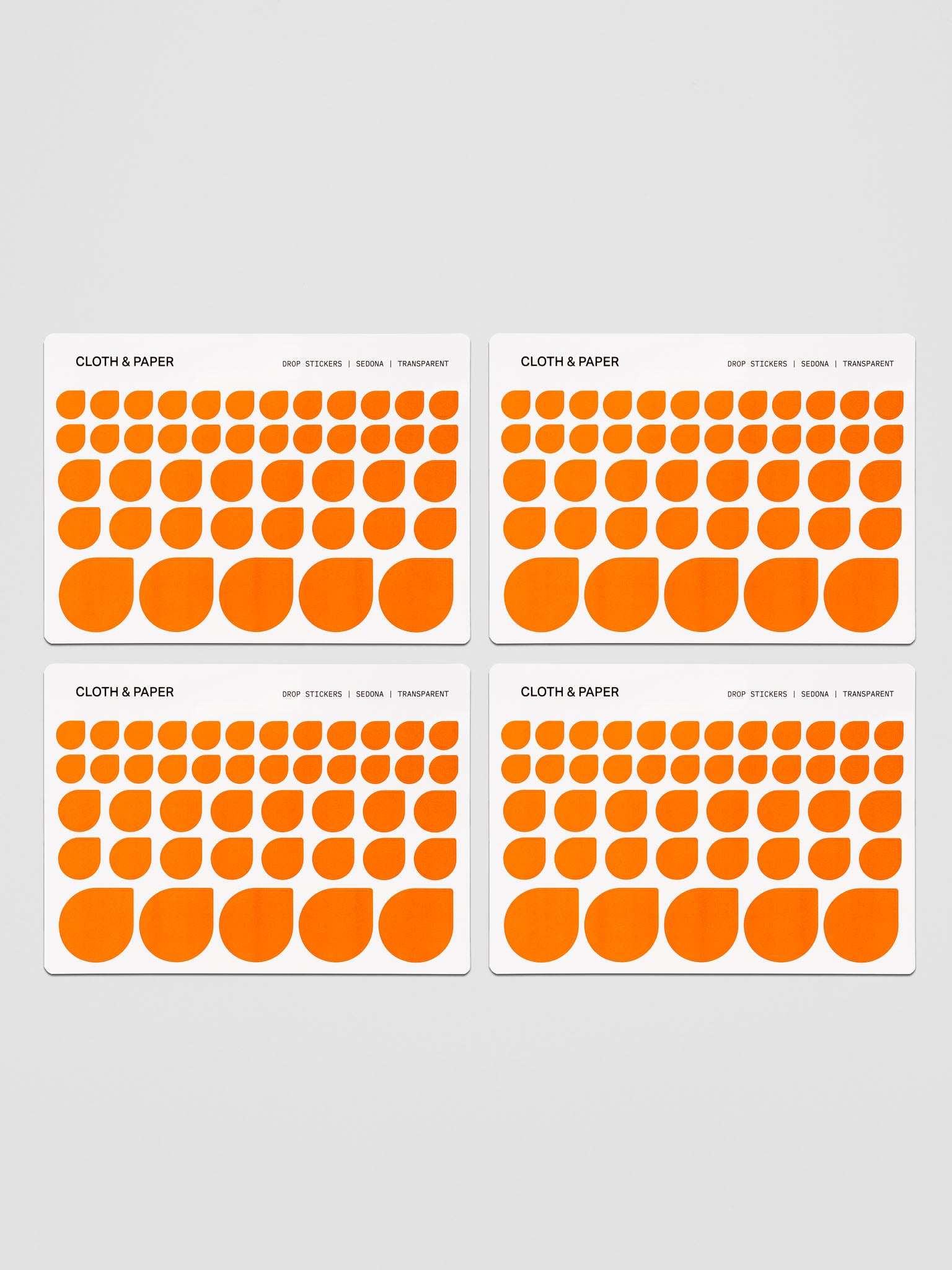 Four sheets of Transparent Drop Stickers | Sedona (Orange)