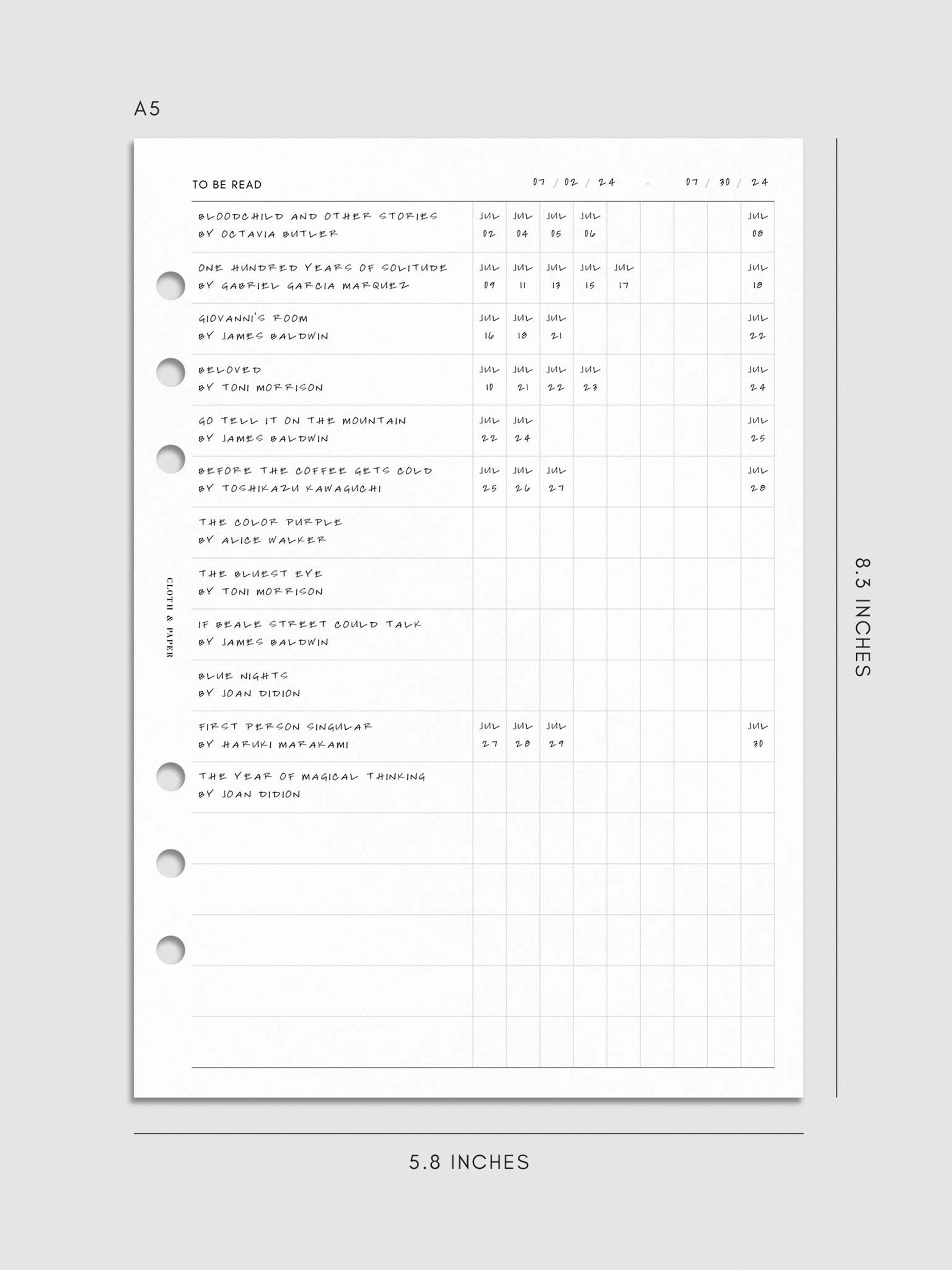 Digital mockup of insert in A5.