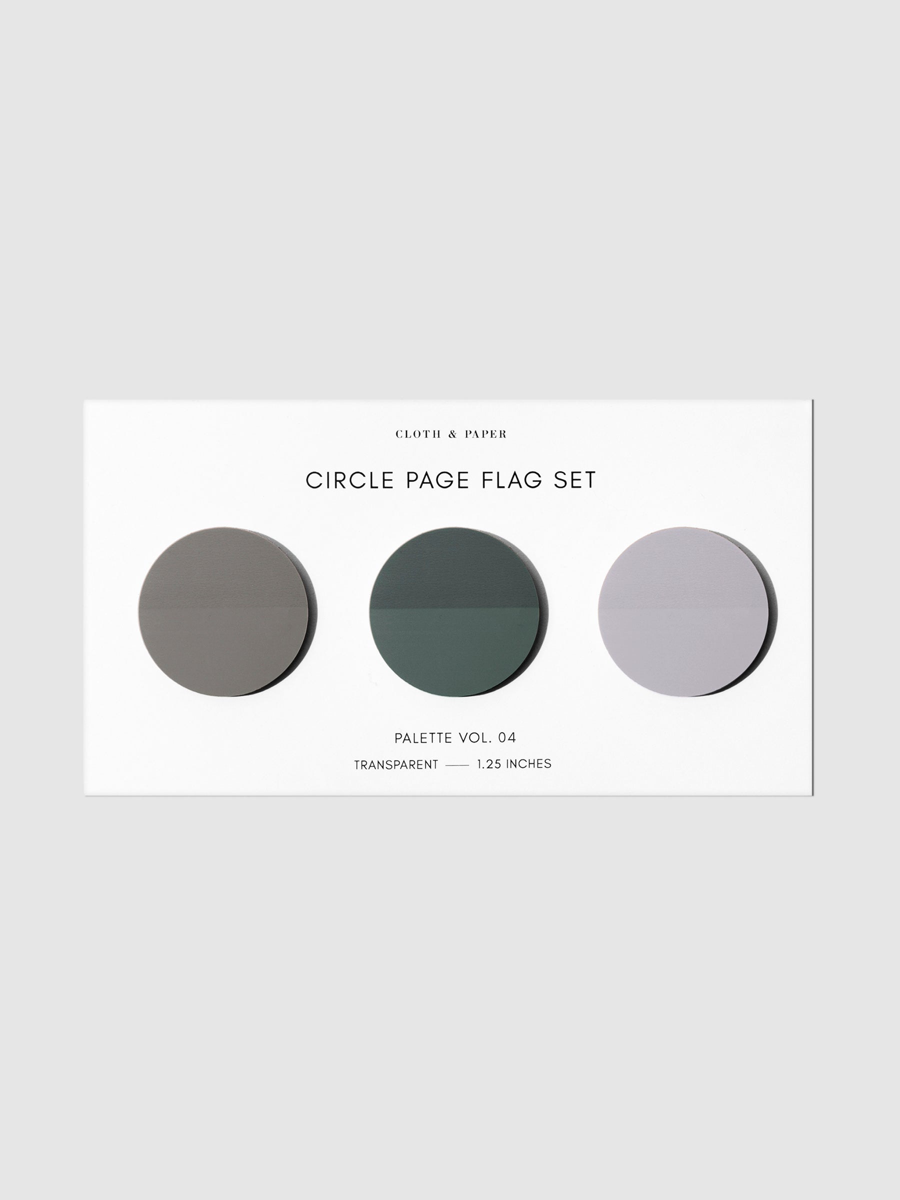 Page flags on their backing on a neutral background. Pictured is color set Volume 04.