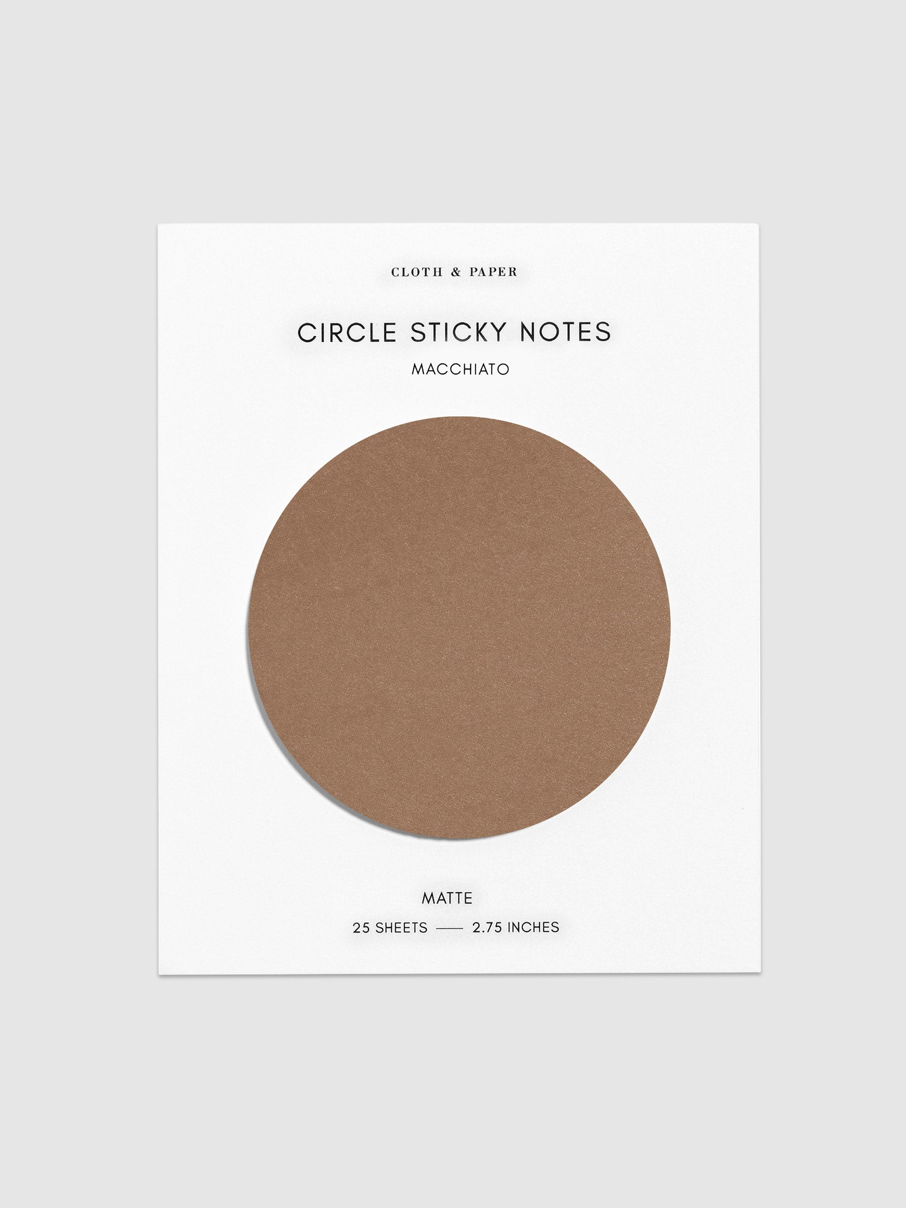 Circle Sticky Notes, Macchiato, Cloth and Paper. Sticky notes on their backing on a neutral background.