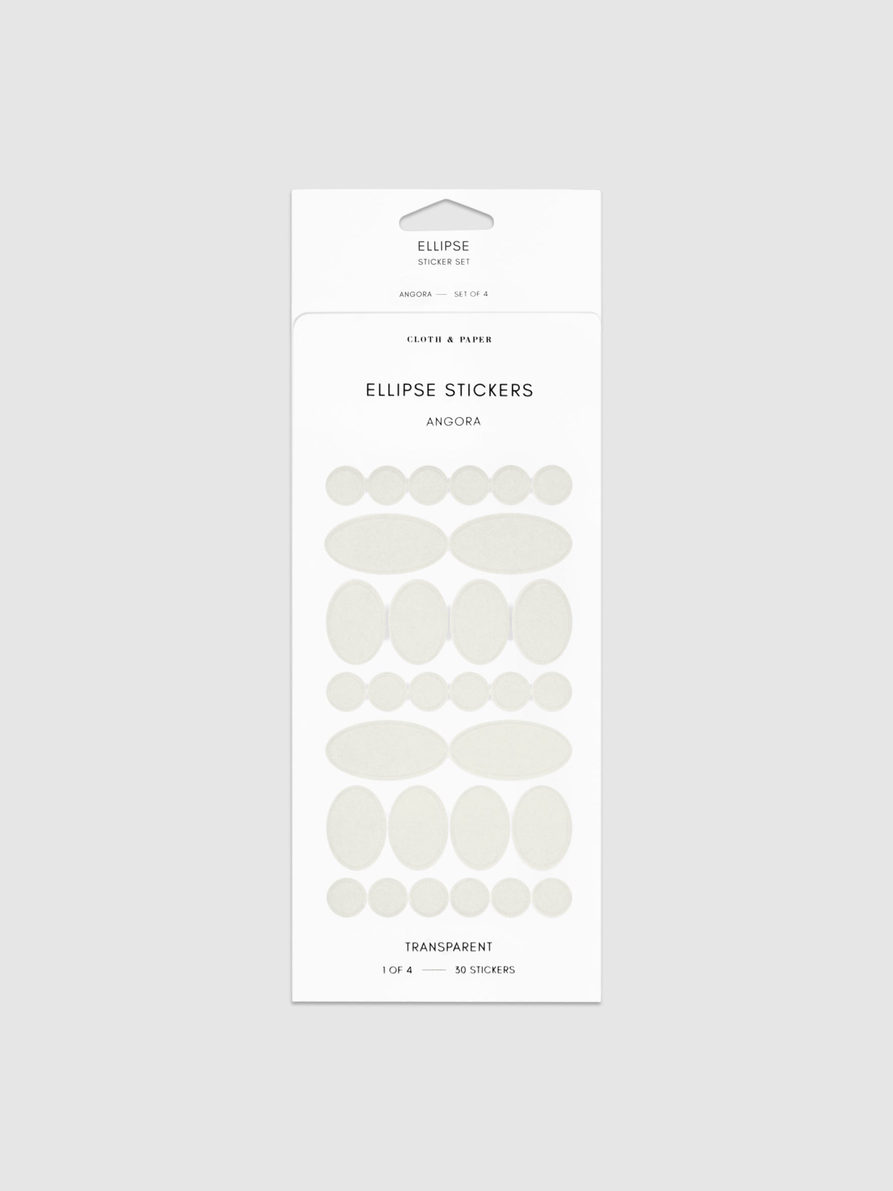 Angora stickers in their packaging on a neutral background.