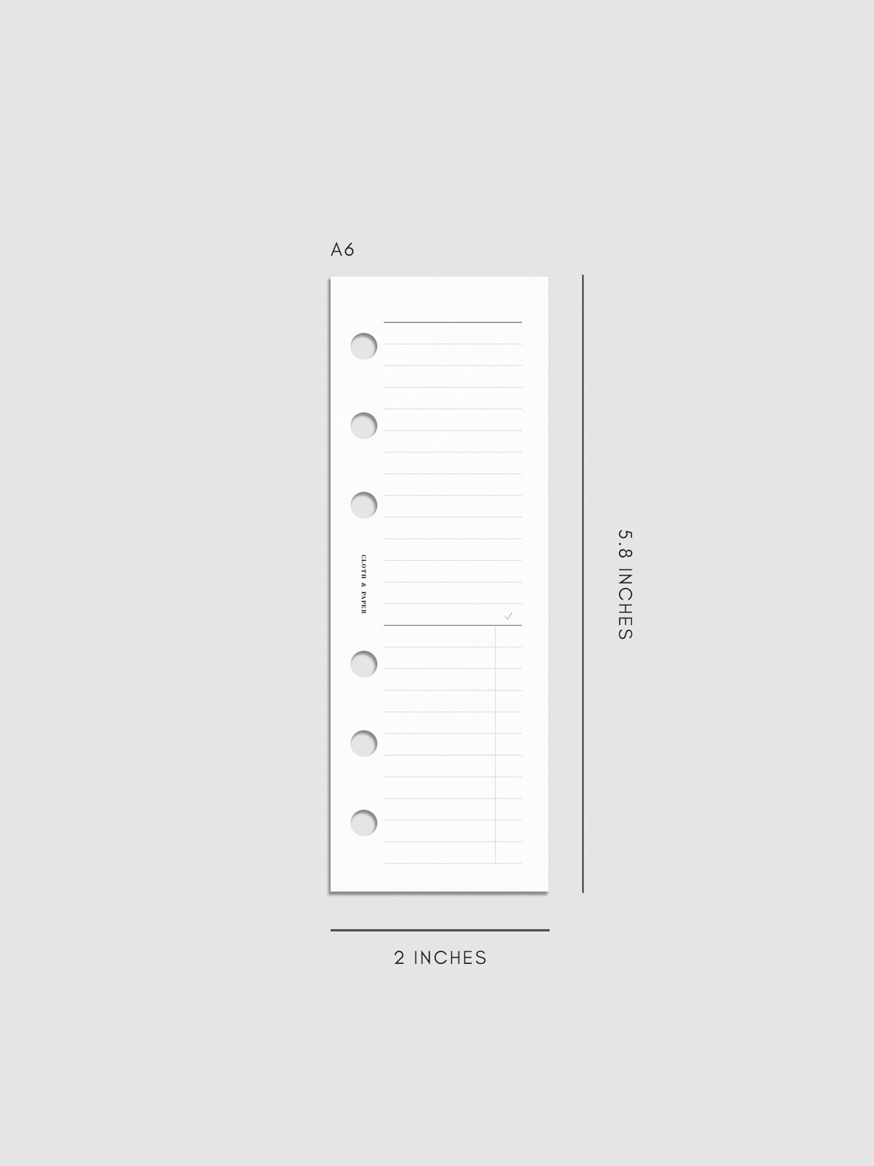 Digital mockup of insert on a neutral background. Size shown is A6.