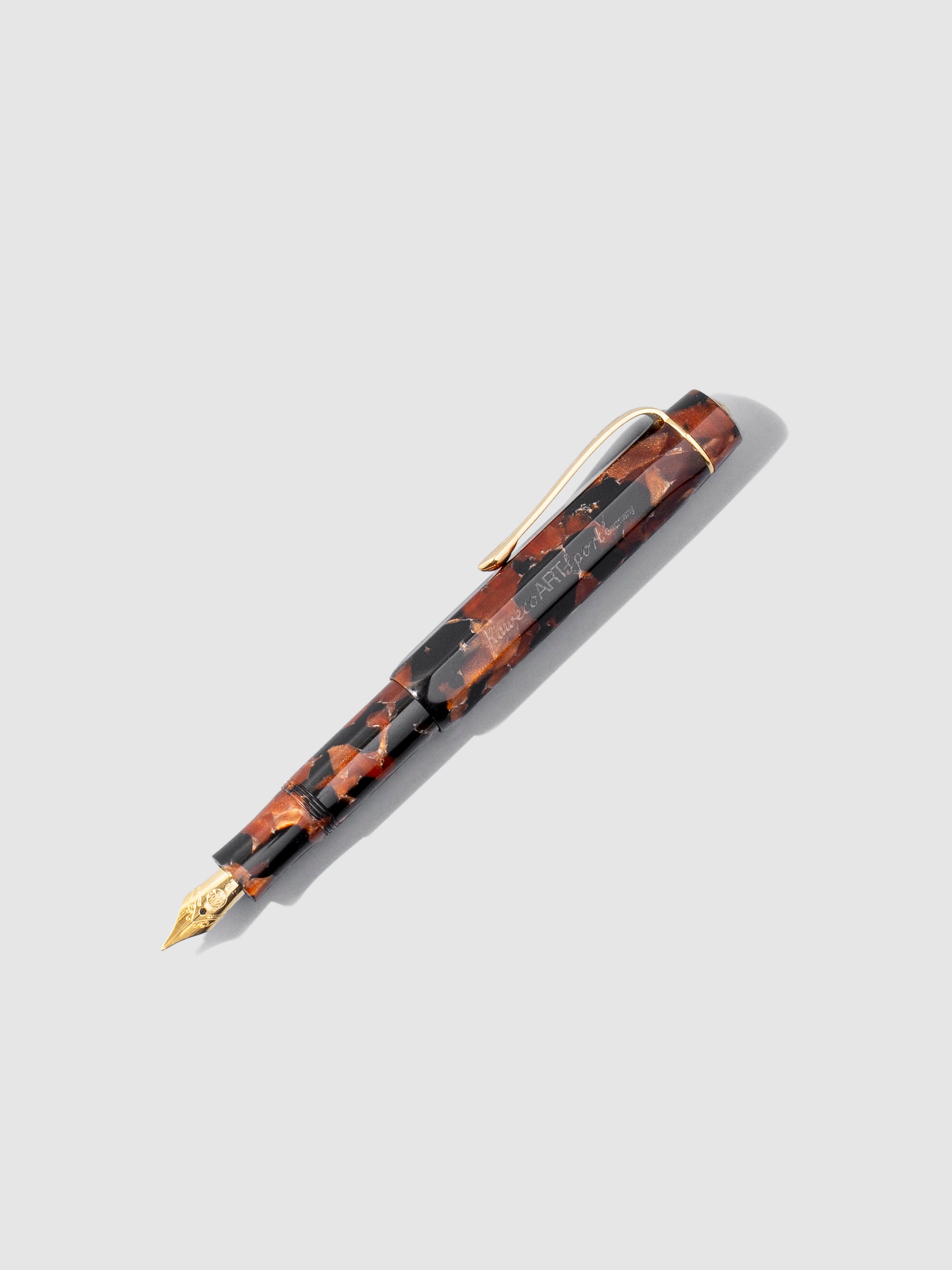 Kaweco Art Sport Fountain Pen, Hickory Brown, Cloth and Paper. Pen displayed with cap posted on a neutral background.