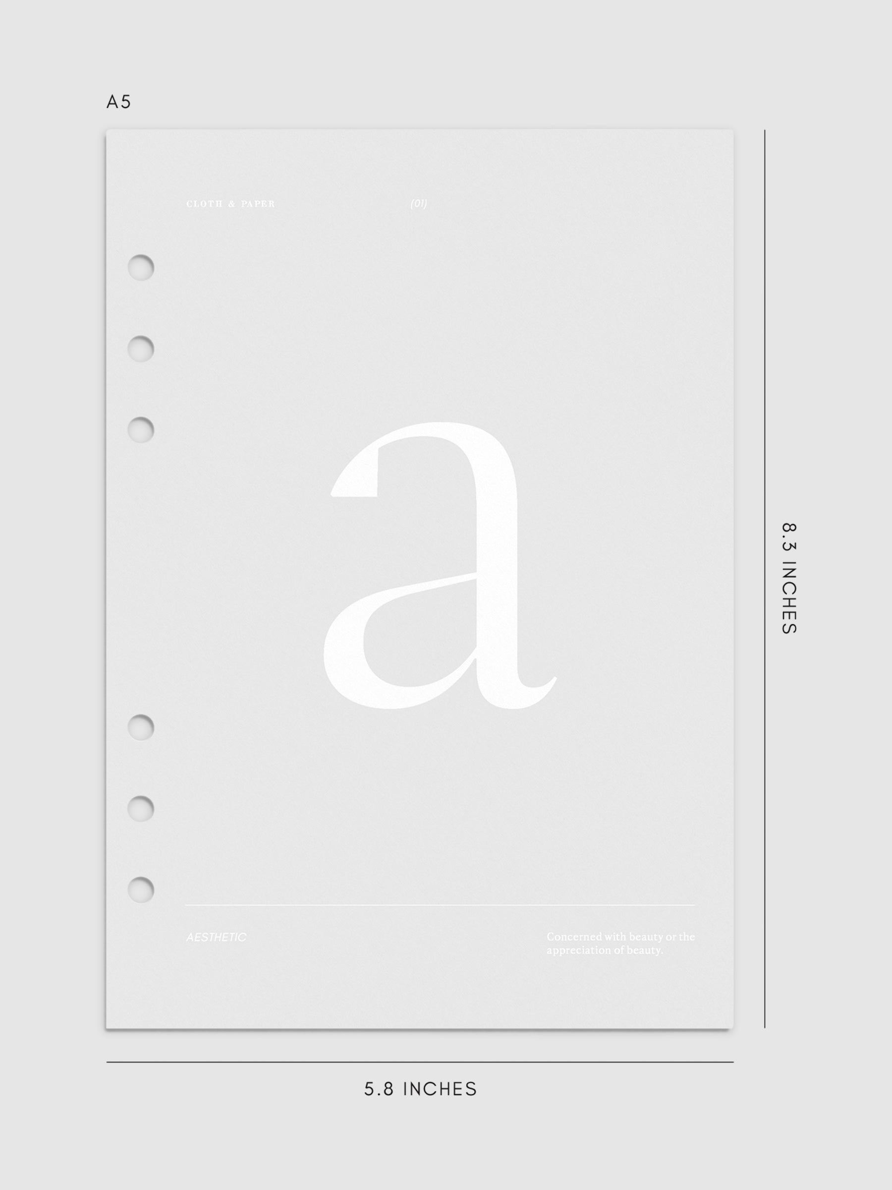 Monogram Vellum Planner Dashboard A in A5 displayed on a neutral background.