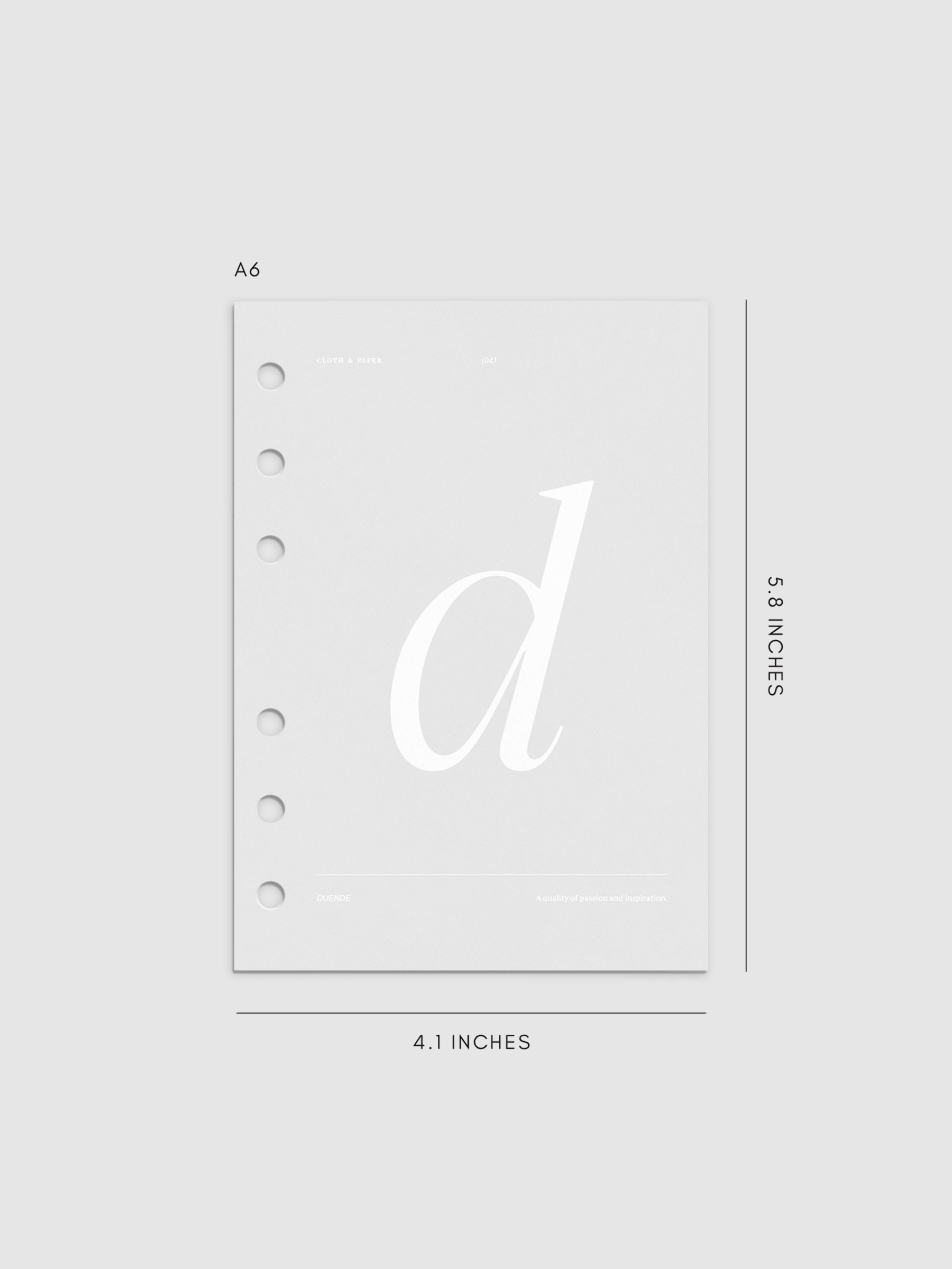 Monogram Vellum Planner Dashboard D in A6 displayed on a neutral background.