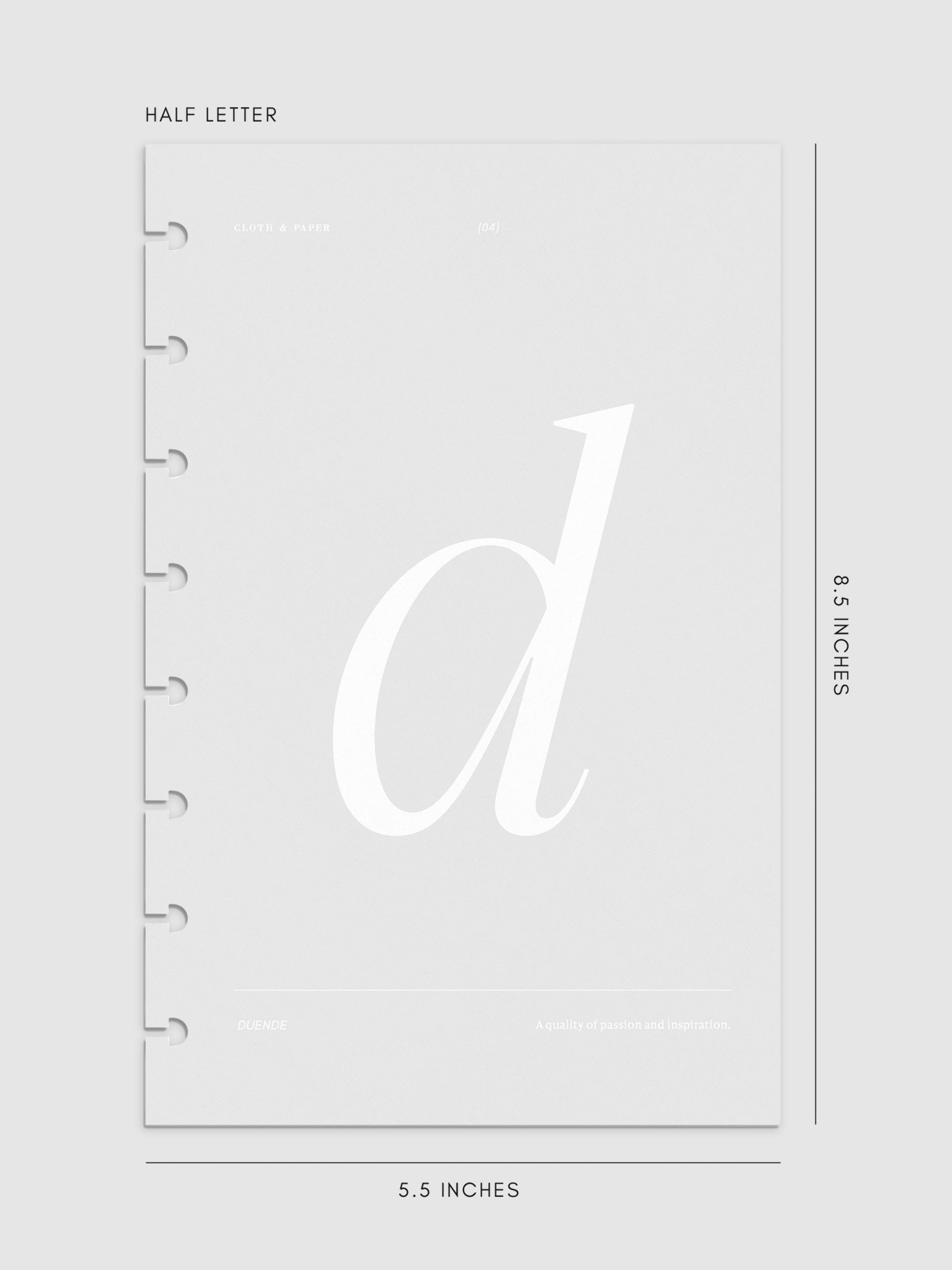 Monogram Vellum Planner Dashboard D in Half Letter displayed on a neutral background.