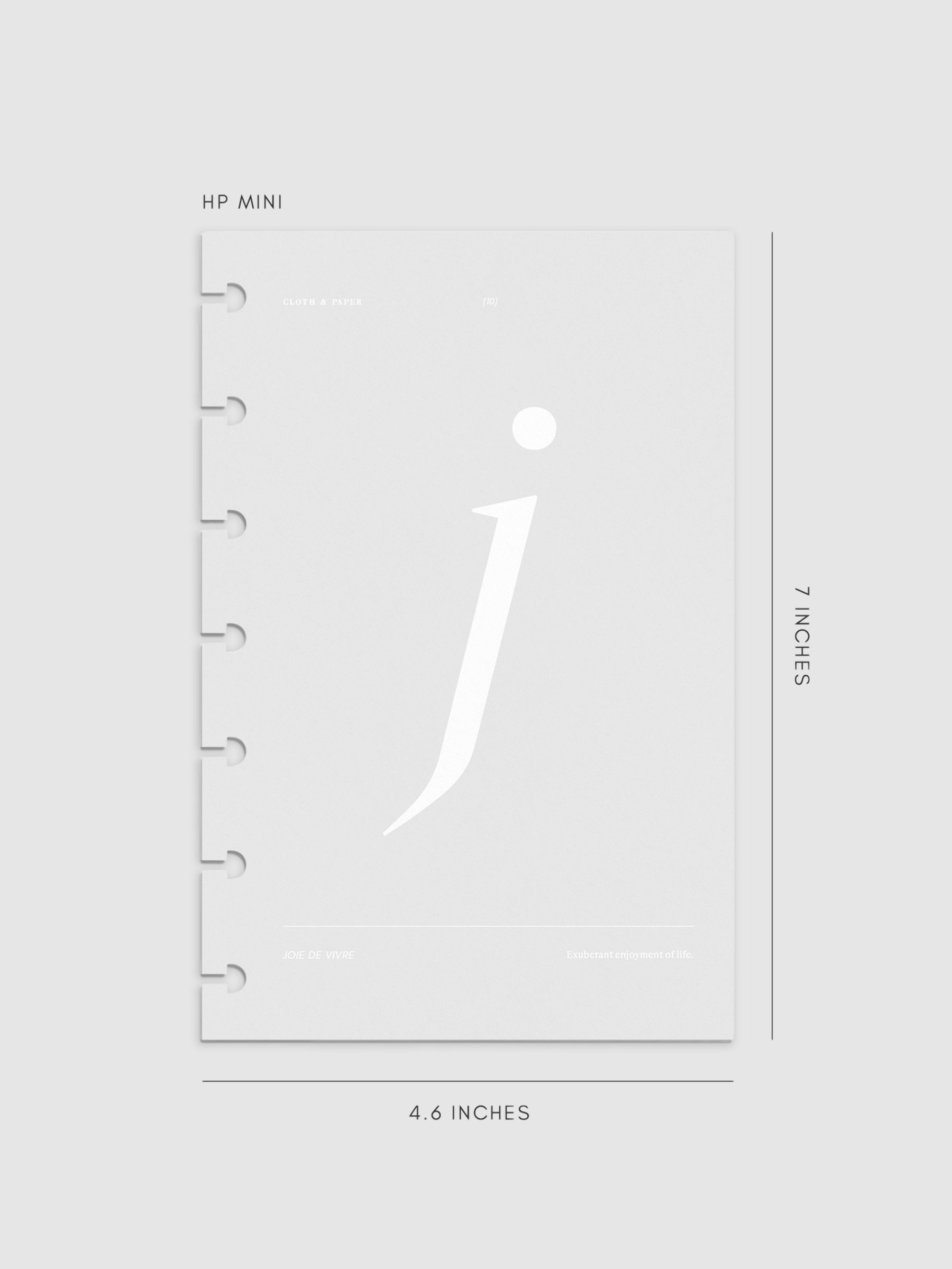 Monogram Vellum Planner Dashboard J in HP Mini displayed on a neutral background.
