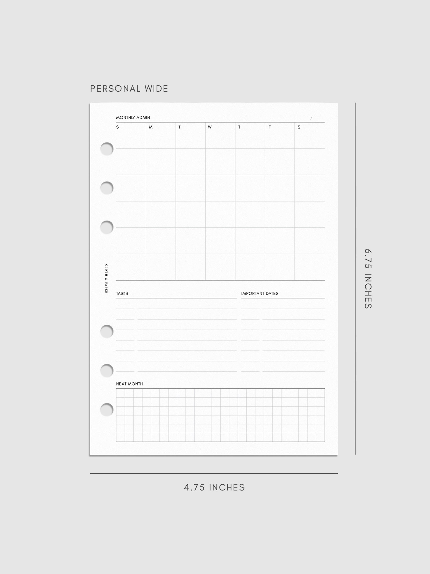 Digital mockup of inserts in Personal Wide.