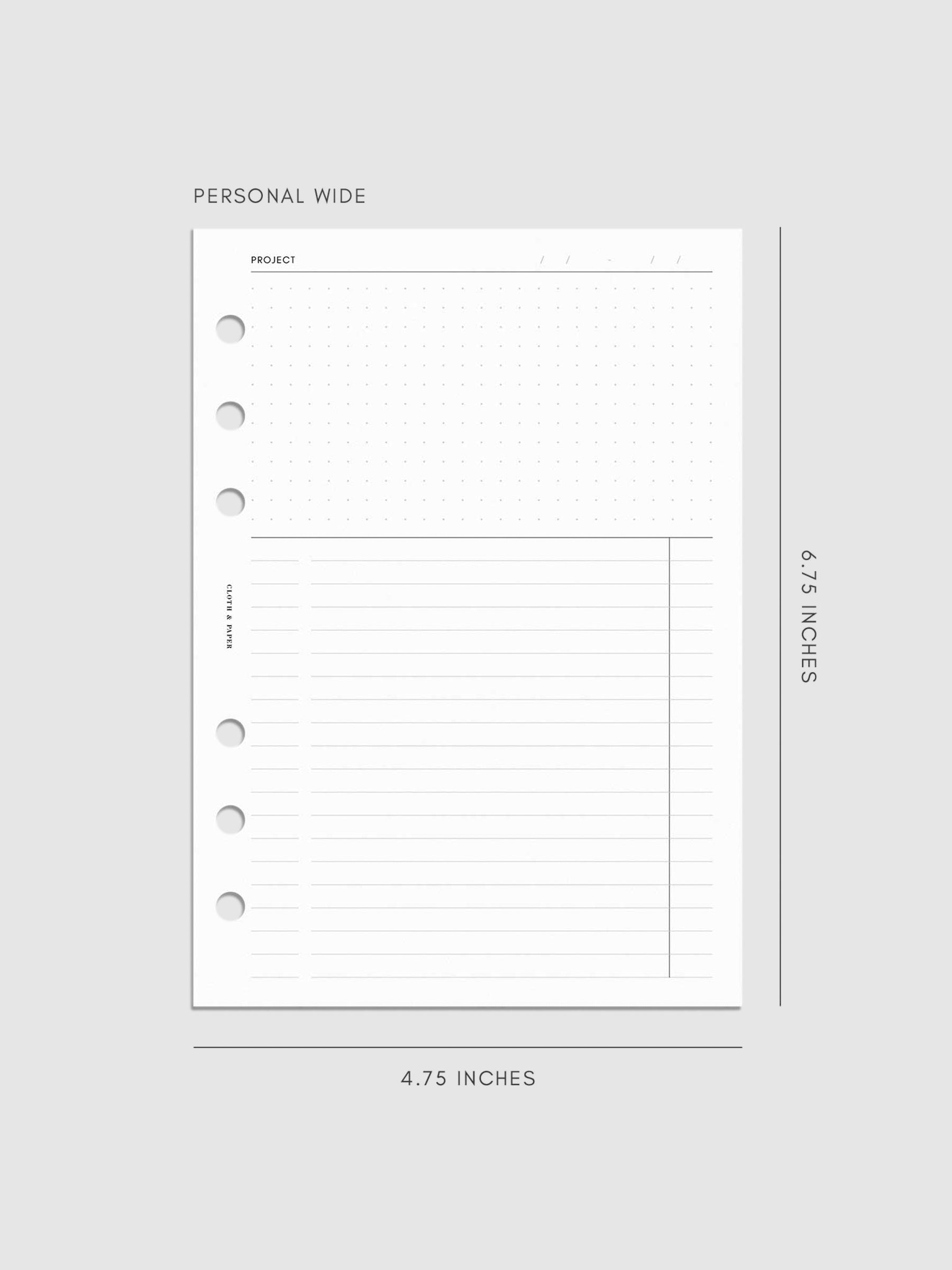 Digital mockup of insert sized in Personal Wide.