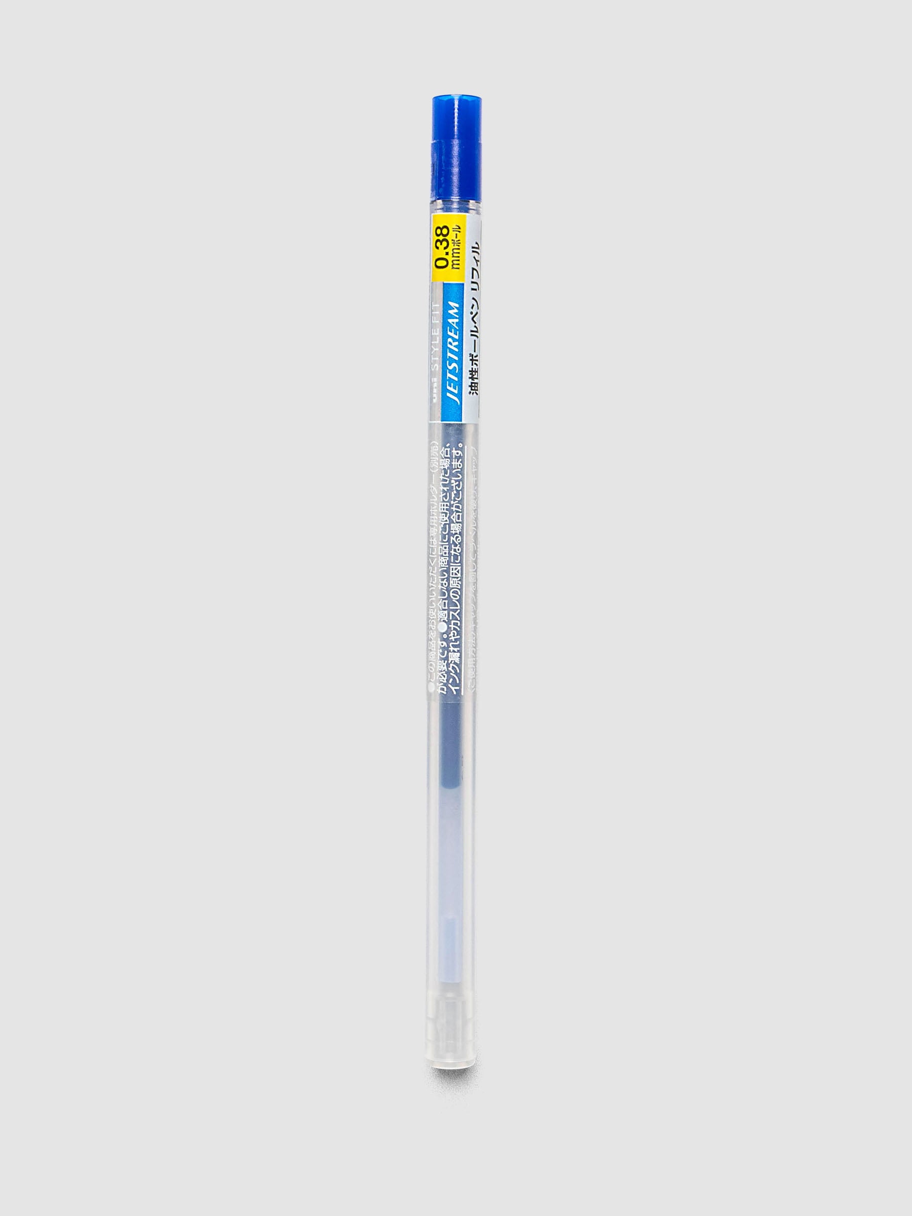 Uni-ball SXR-89-38 Style Fit Jetstream Pen Refill in blue packaged in clear tube with printed label