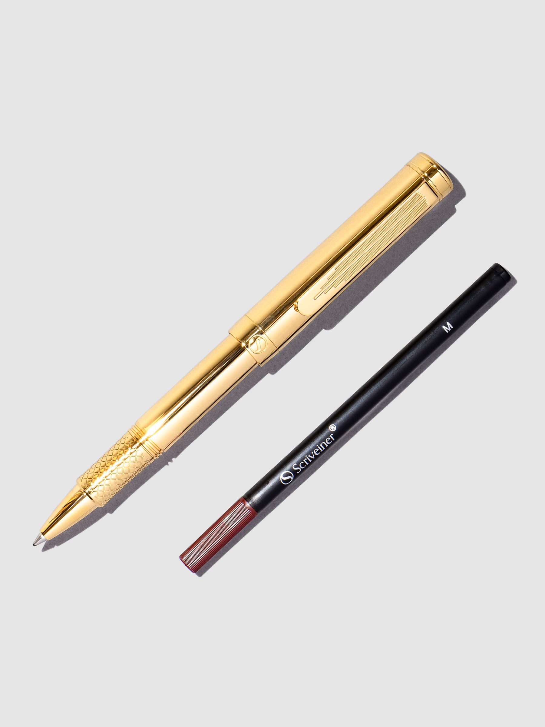 Pen displayed with rollerball refill.