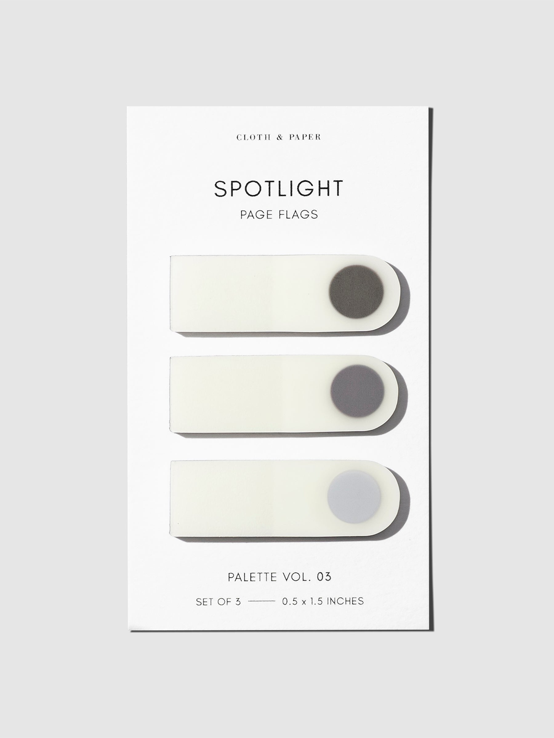Set of spotlight page flags against a neutral background. Palette shown is Vol 03.