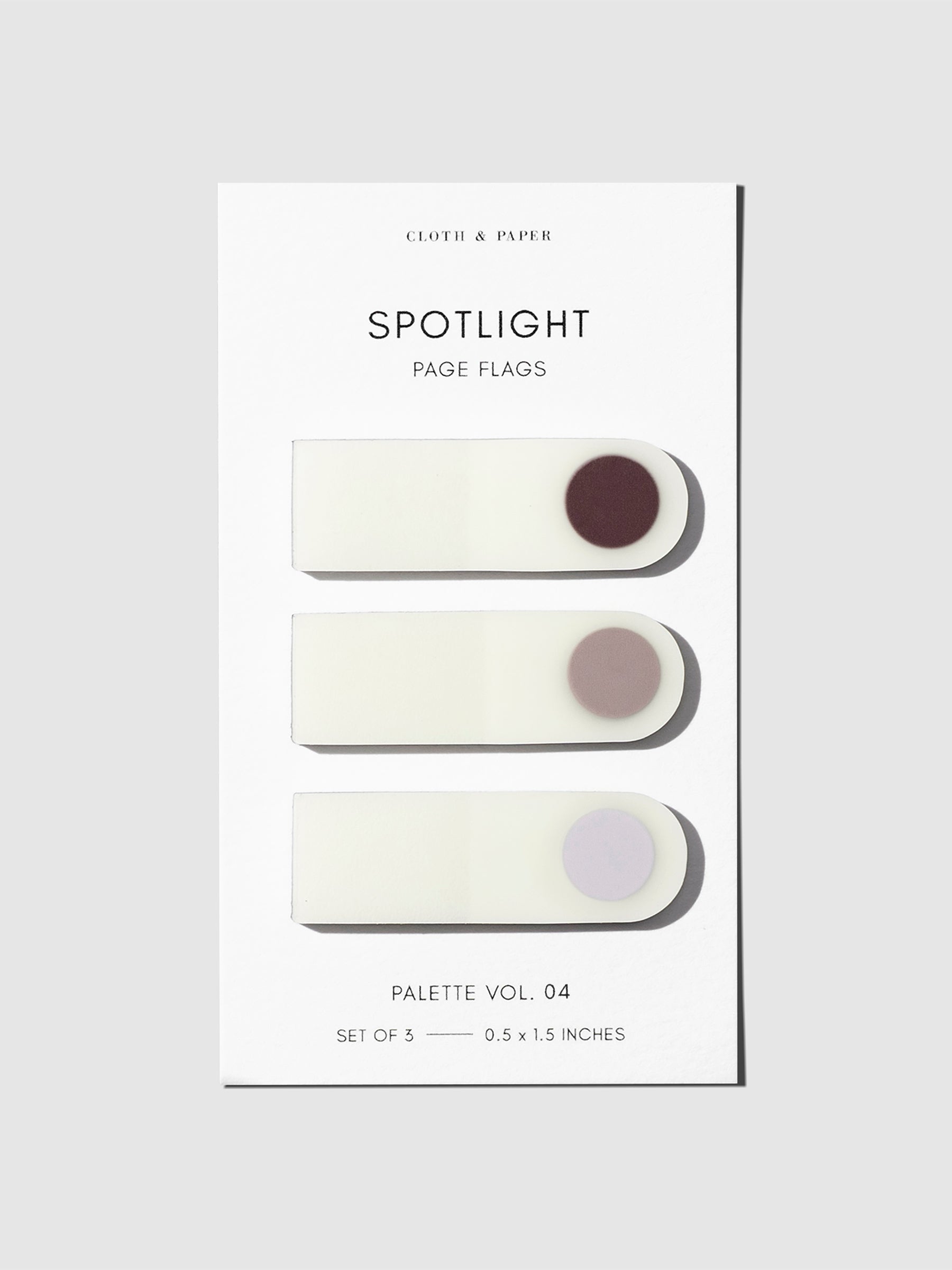Set of spotlight page flags against a neutral background. Palette shown is Vol 04.