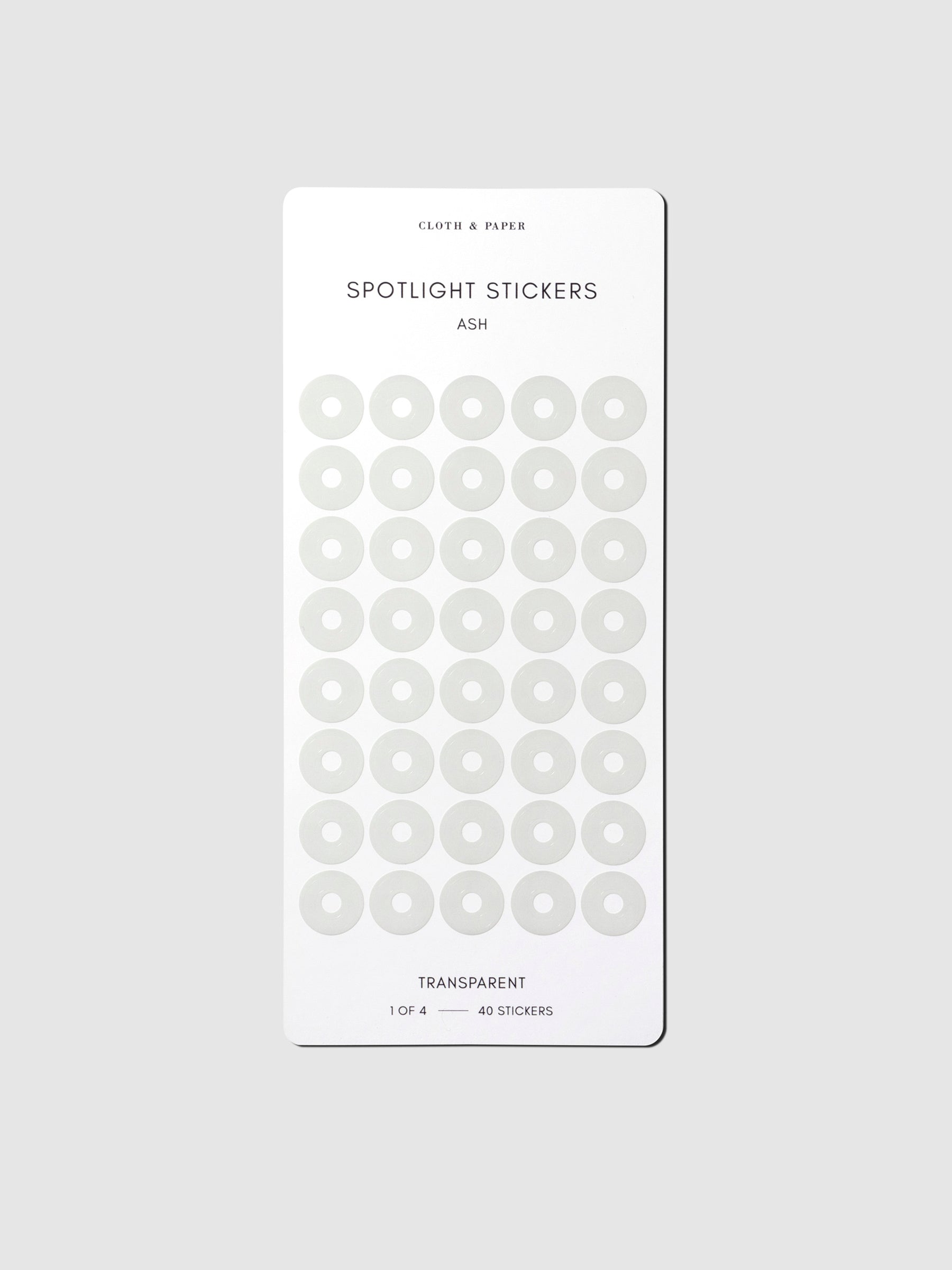 Sticker sheet displayed on a neutral background. Color shown is Ash.