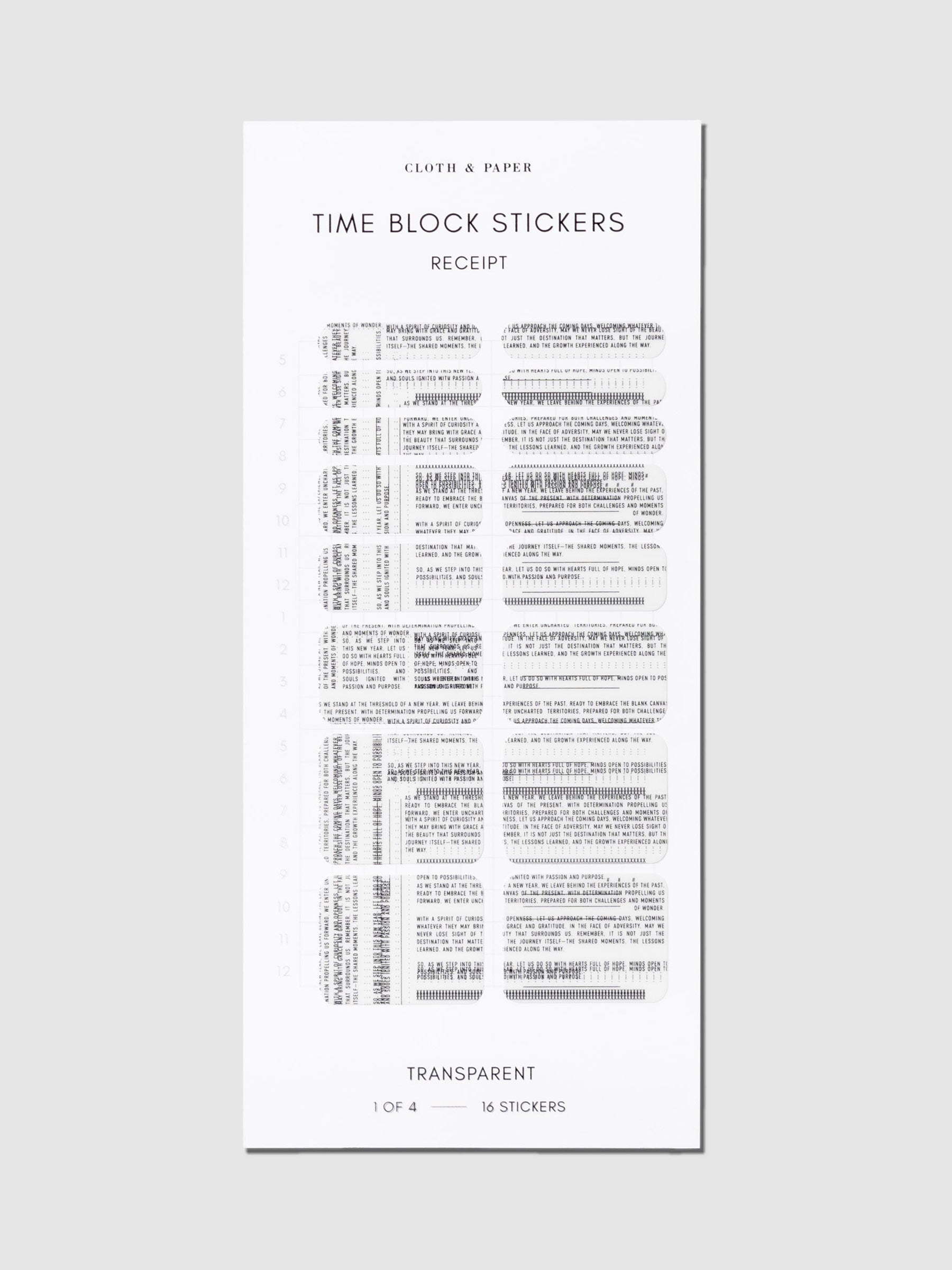 Receipt patterned stickers displayed on a neutral background.
