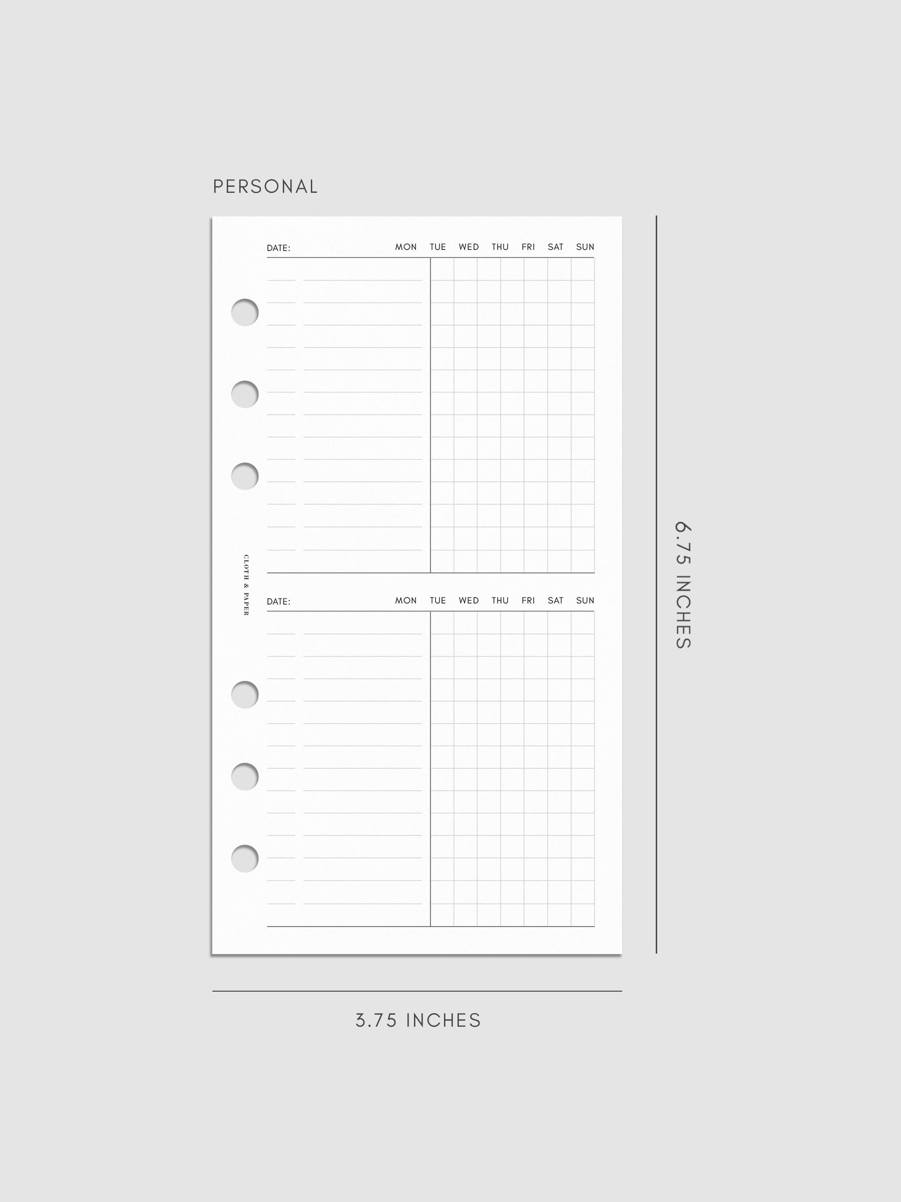 Digital mockup of Undated Task Duo Notes Inserts in Personal sizing.