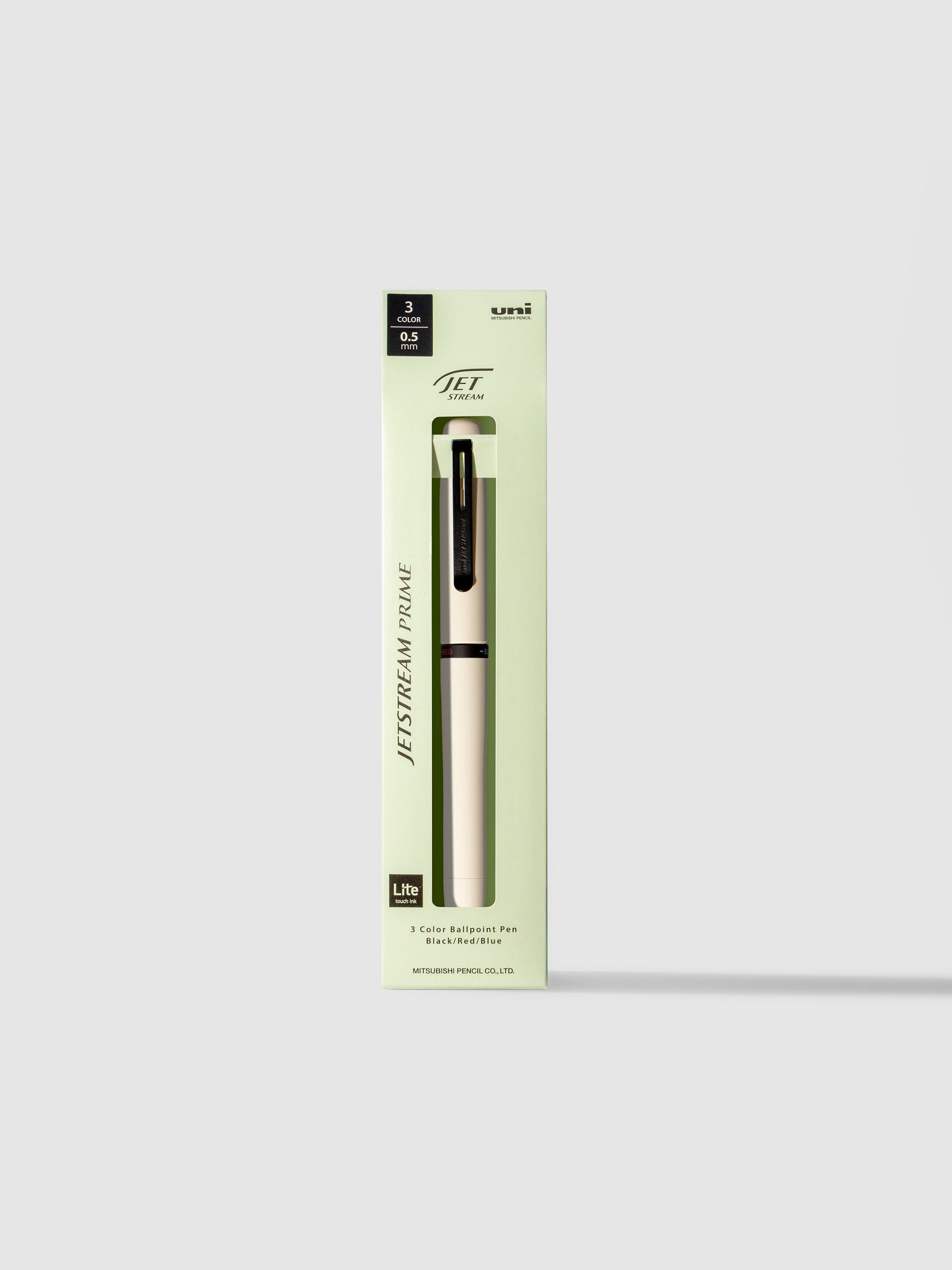 Pen shown in its packaging on a neutral background. Color shown is Cloudy White.