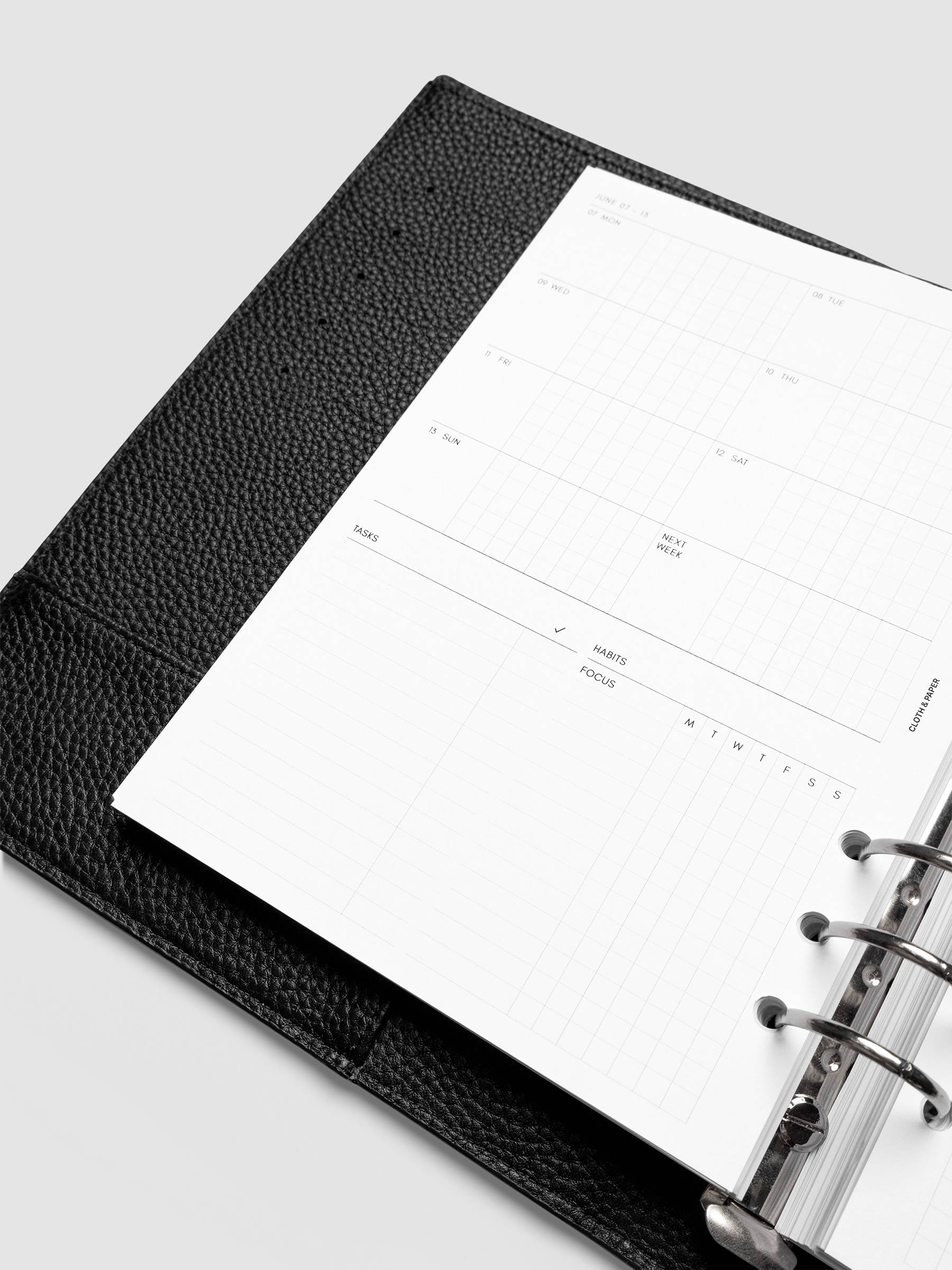 Close-up of the 2027 Dated Weekly Admin left page in A5 6-Ring Punch size, showing the habit tracking section