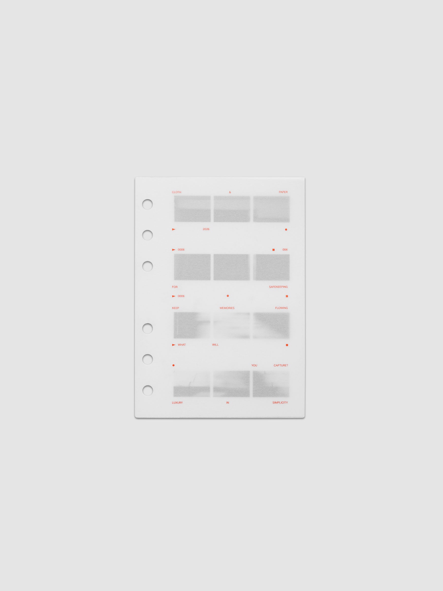 Film Strip Planner Dashboard Duo A6 6-Ring Punch two dashboards stacked showing vellum top layer with deep orange text and film strip plastic bottom layer
