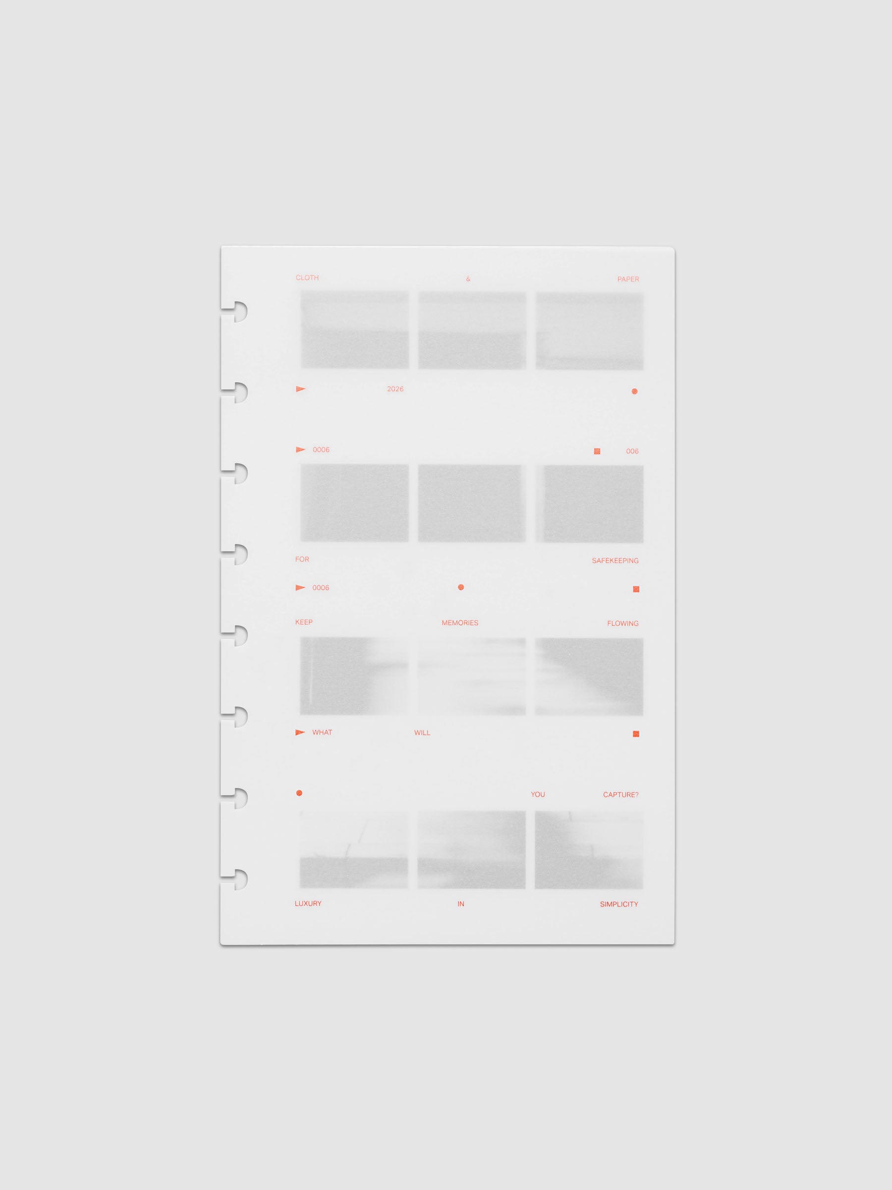 Film Strip Planner Dashboard Duo Half Letter 8-Disc Punch 6-Ring Punch two dashboards stacked showing vellum top layer with deep orange text and film strip plastic bottom layer
