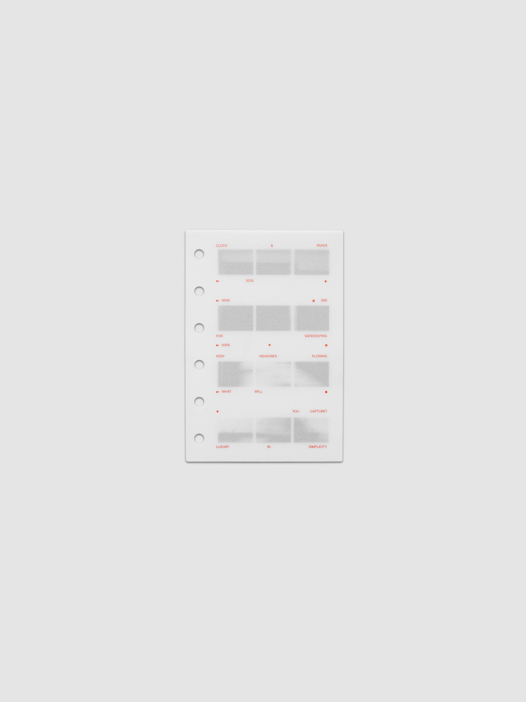 Film Strip Planner Dashboard Duo Pocket 6-Ring Punch two dashboards stacked showing vellum top layer with deep orange text and film strip plastic bottom layer