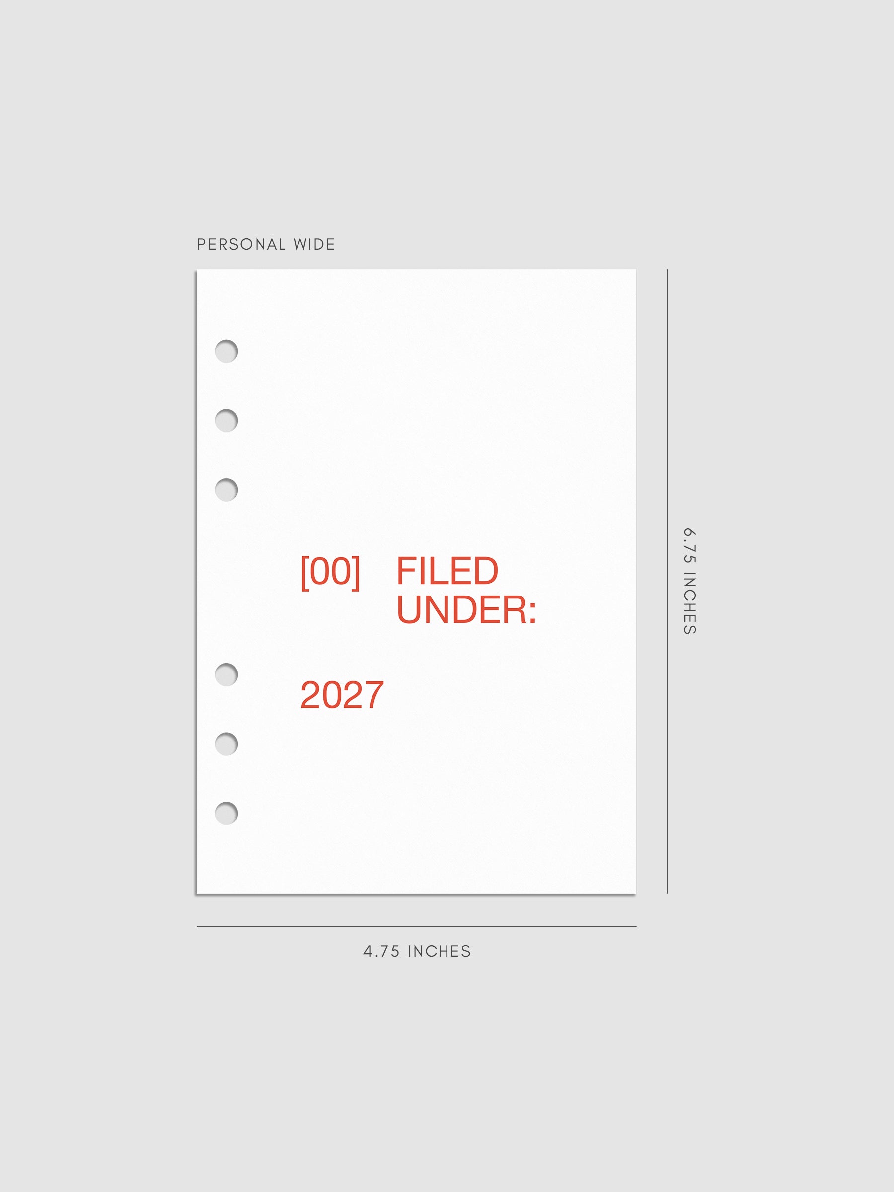 2027 Front + Monthly Dashboard Overlays, Saffron, Personal Wide 6-Ring Punch, set of 13 translucent vellum overlays including a front cover overlay and 12 monthly dashboards printed in red and orange ink