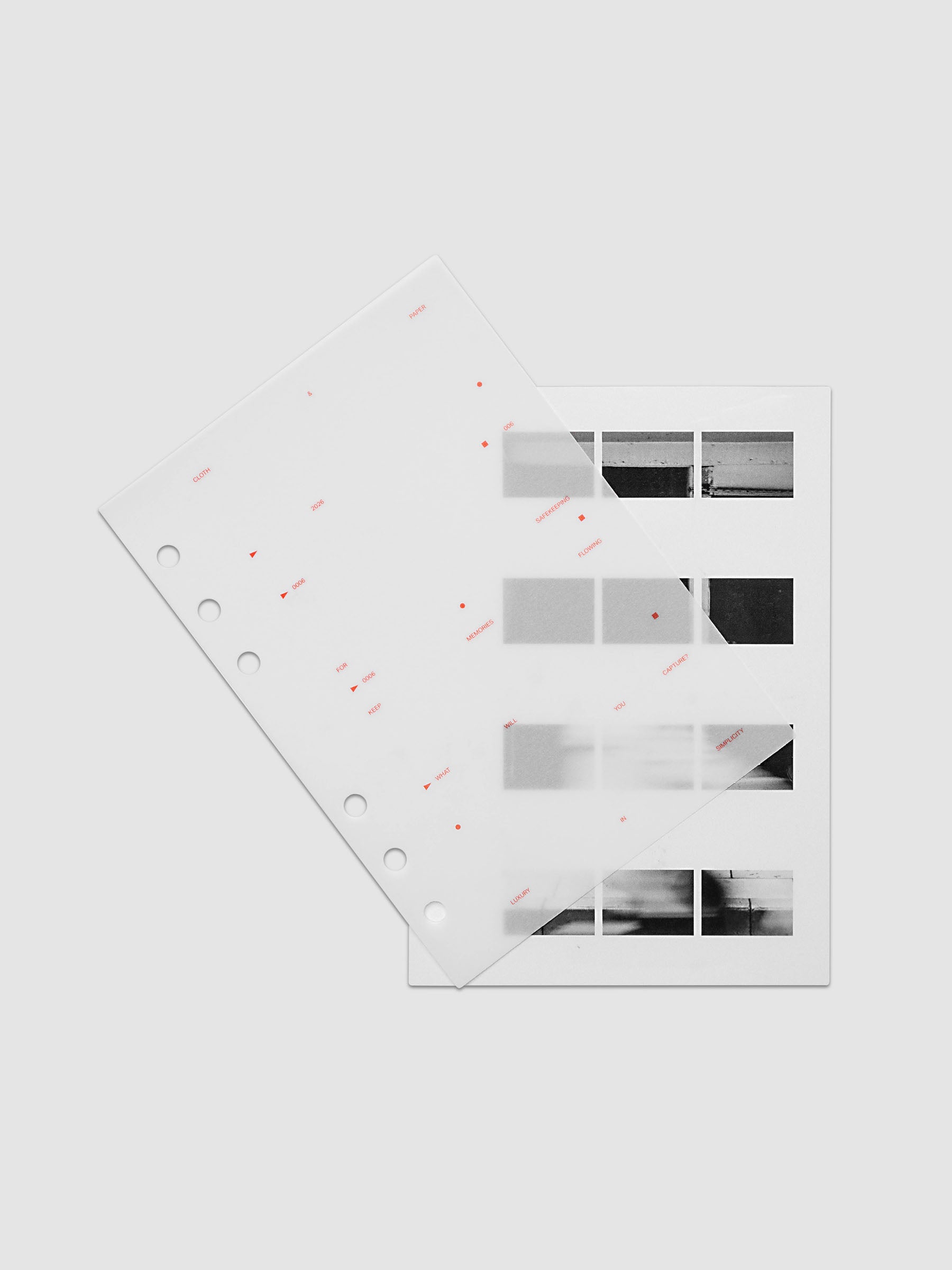 Film Strip Planner Dashboard Duo Personal Wide 6-Ring Punch two dashboards offset showing layered vellum and film strip plastic with deep orange printed details