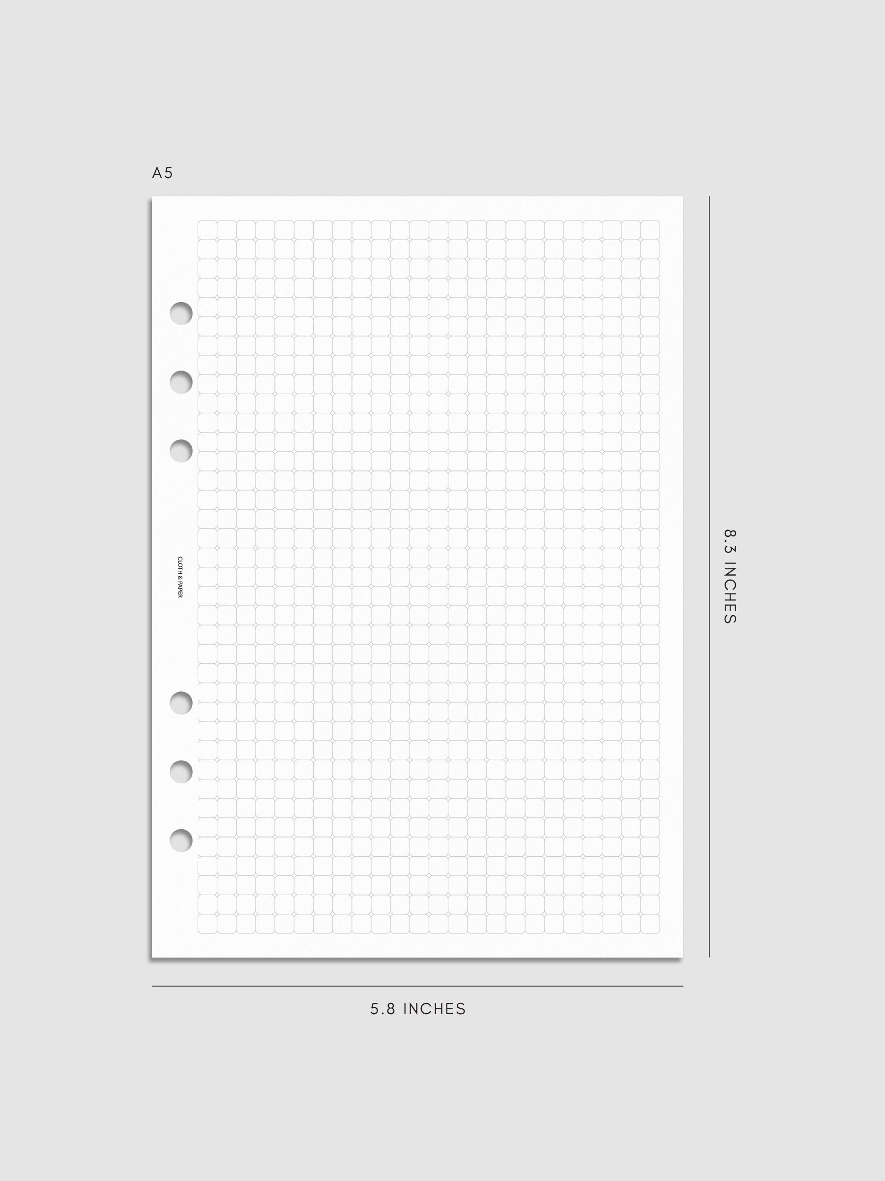 Rounded Graph Planner Insert A5 6-Ring Punch mockup