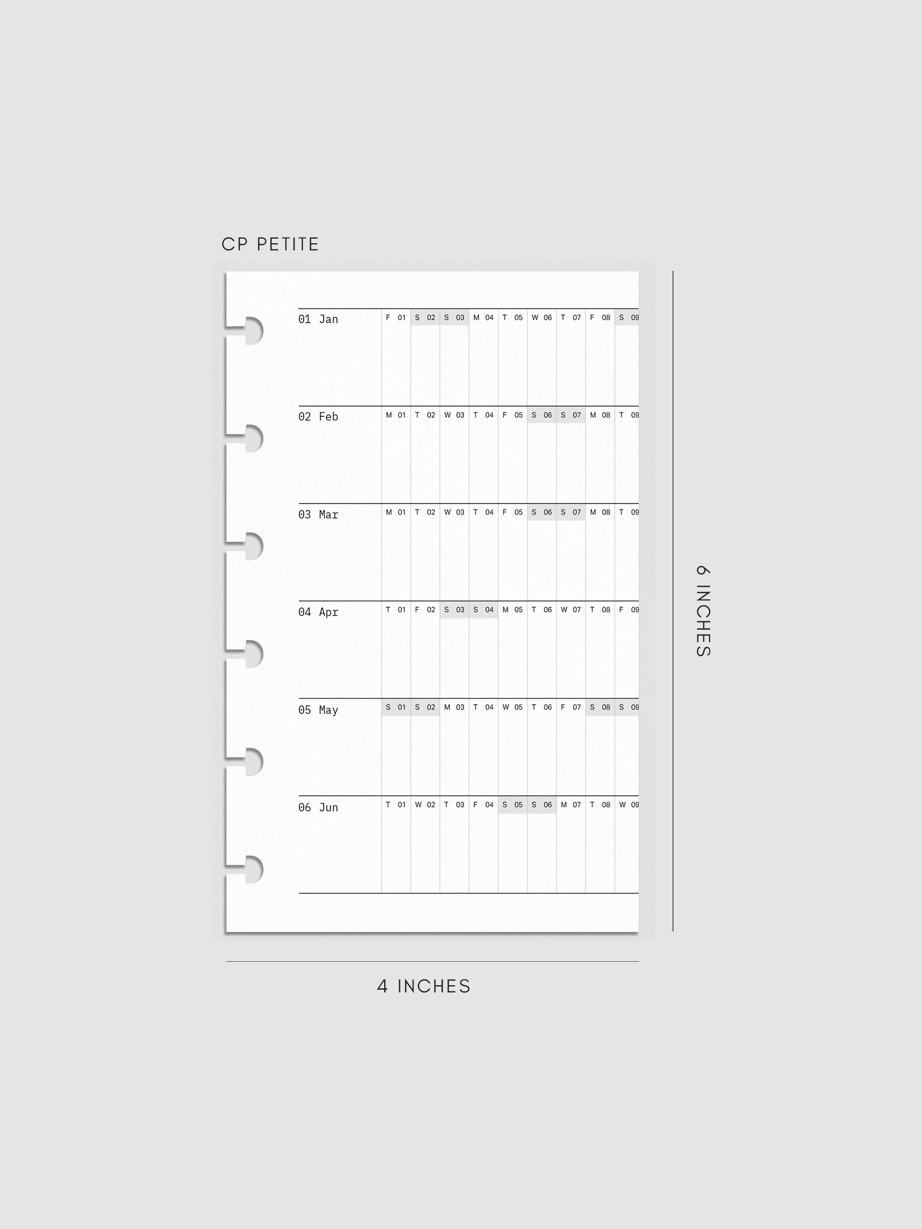 2027 Dated Fold Out Insert for the CP Petite 6-Disc Punch planner, shown as a styled flat lay mockup.