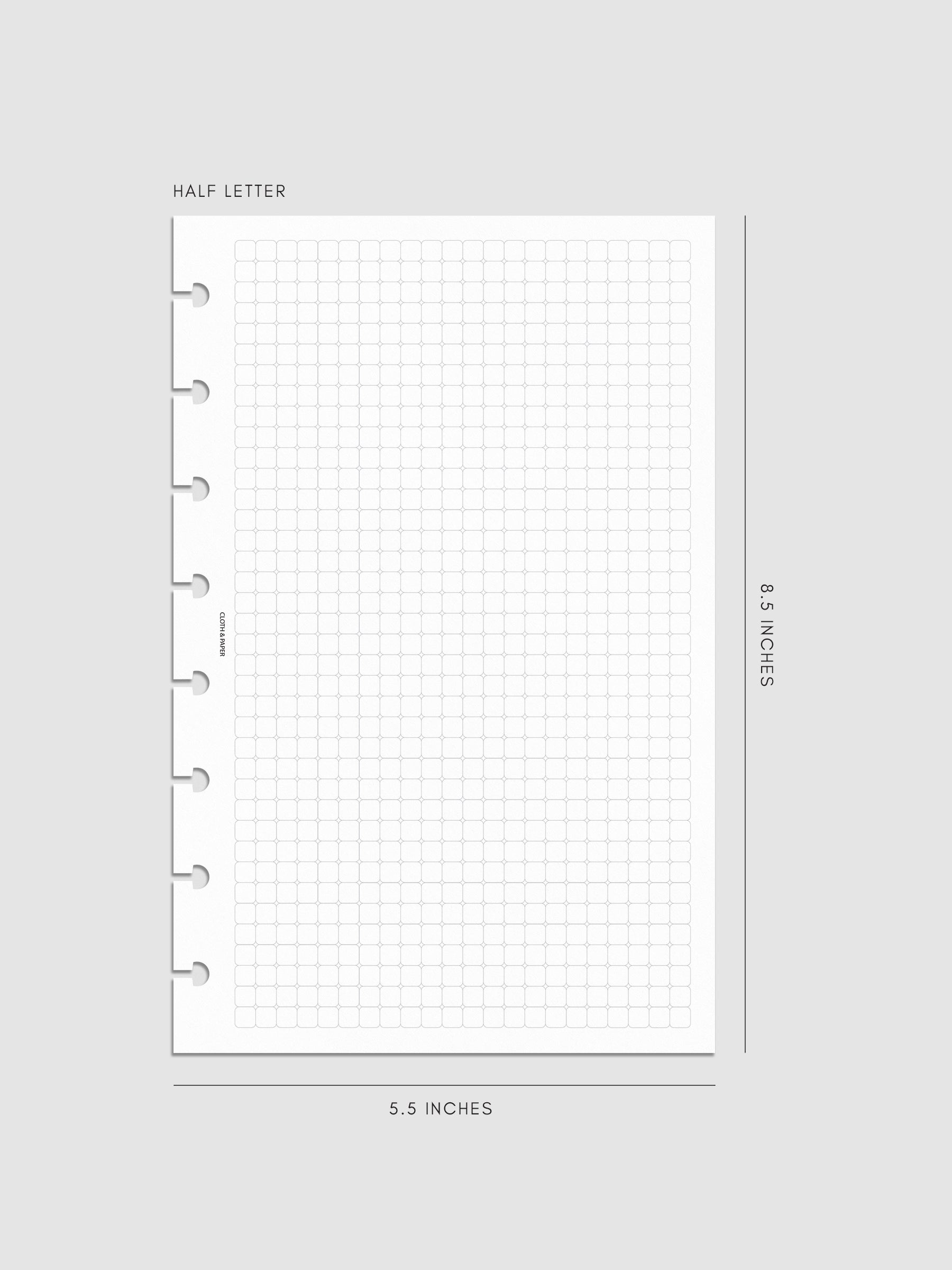 Rounded Graph Planner Insert Half Letter 8-Disc Punch mockup