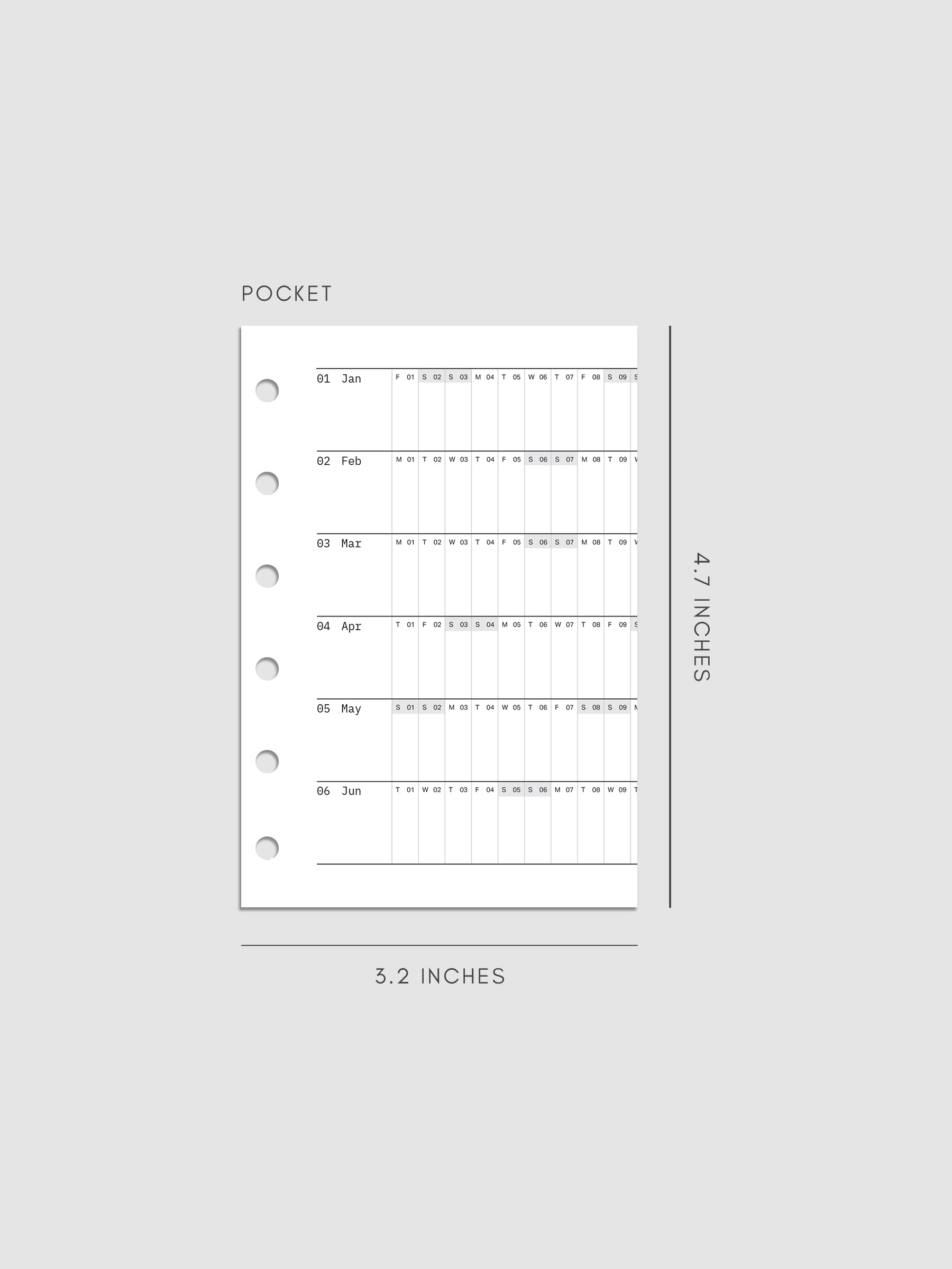 2027 Dated Fold Out Insert for the Pocket 6-Ring Punch planner, shown as a styled flat lay mockup.