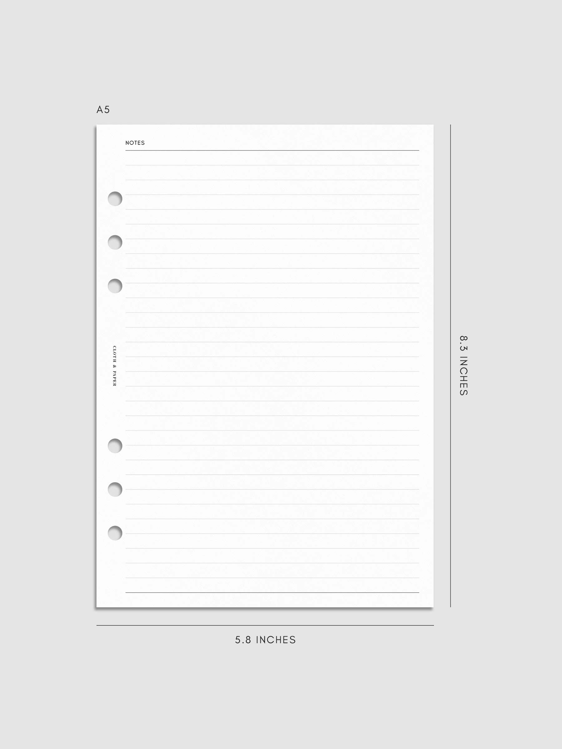 Digital mock-up of the lined notes in A5.