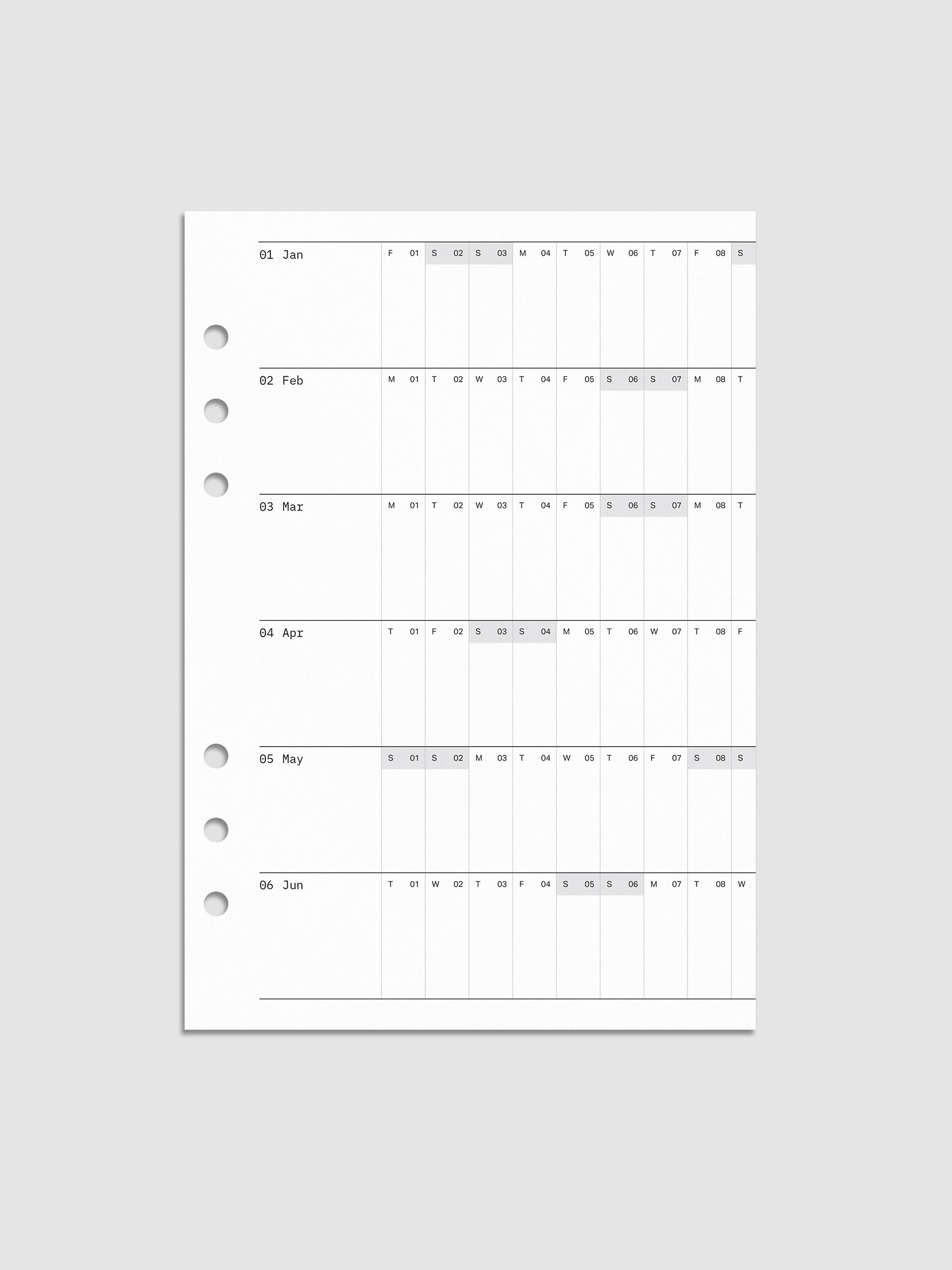 2027 Dated Fold Out Insert for the A5 6-Ring Punch planner, shown as a styled flat lay mockup.