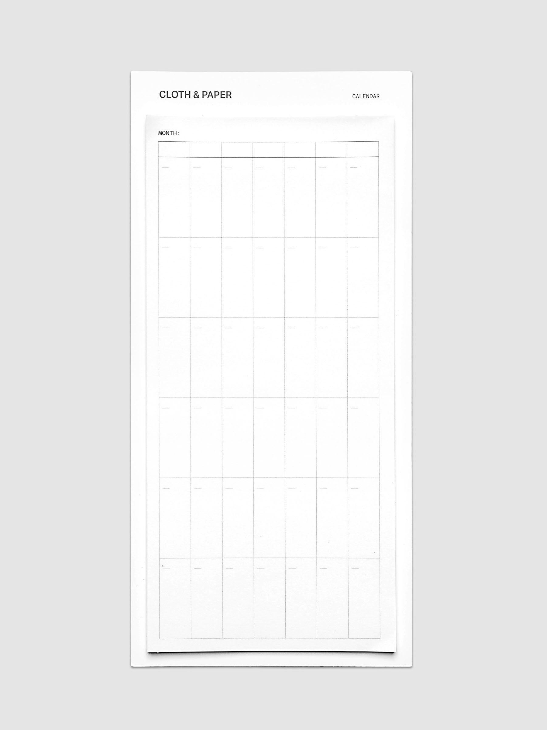 Undated monthly calendar sticky note layout with flexible Sunday or Monday start