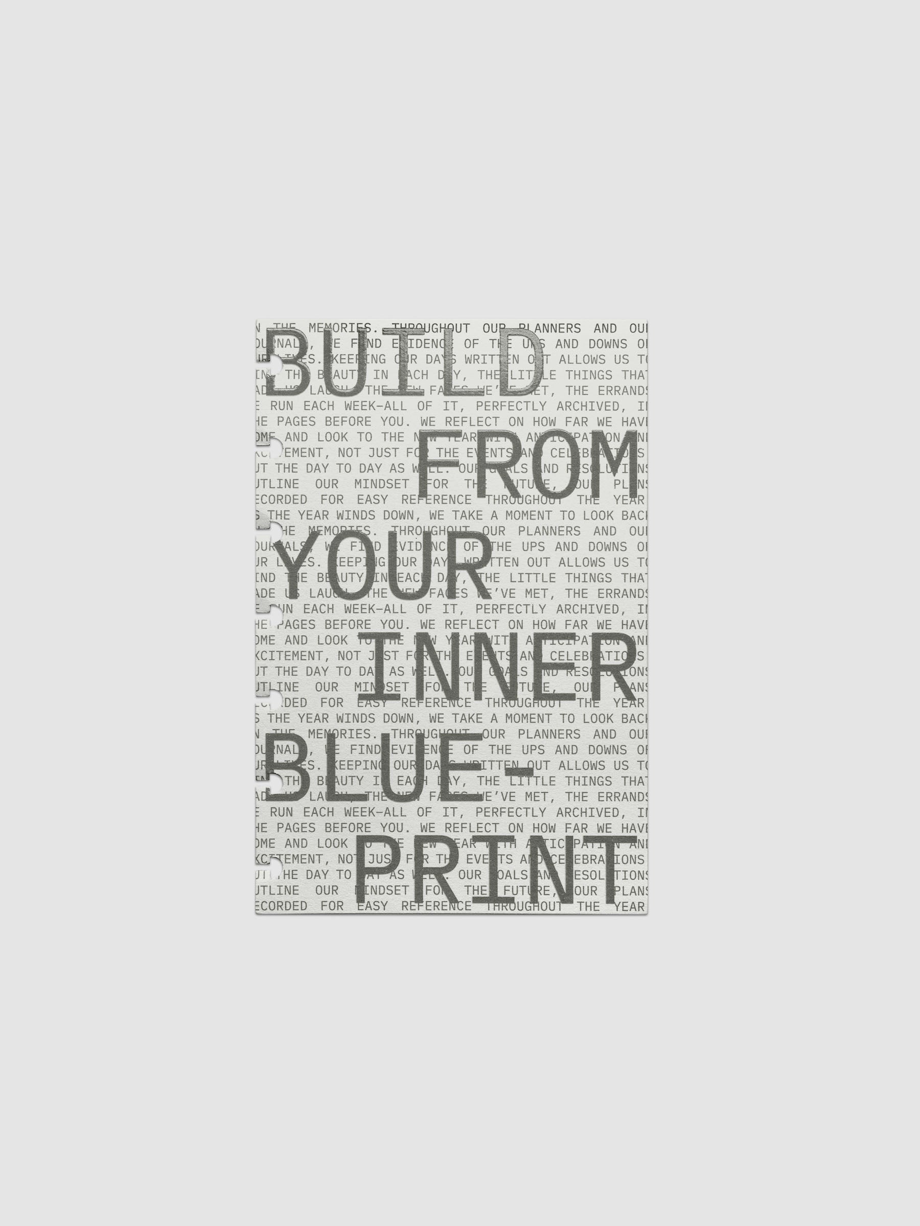 Cardstock dashboard with text design reading 'Build from your inner blue-print'. One piece of the Inner Blueprint Dashboard Duo shown in size HP Mini.