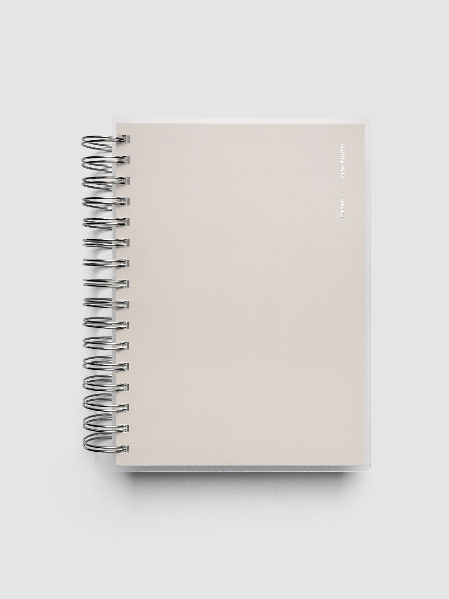 5 Subject Notebook A5 Punch front cover in light grey with silver spiral binding