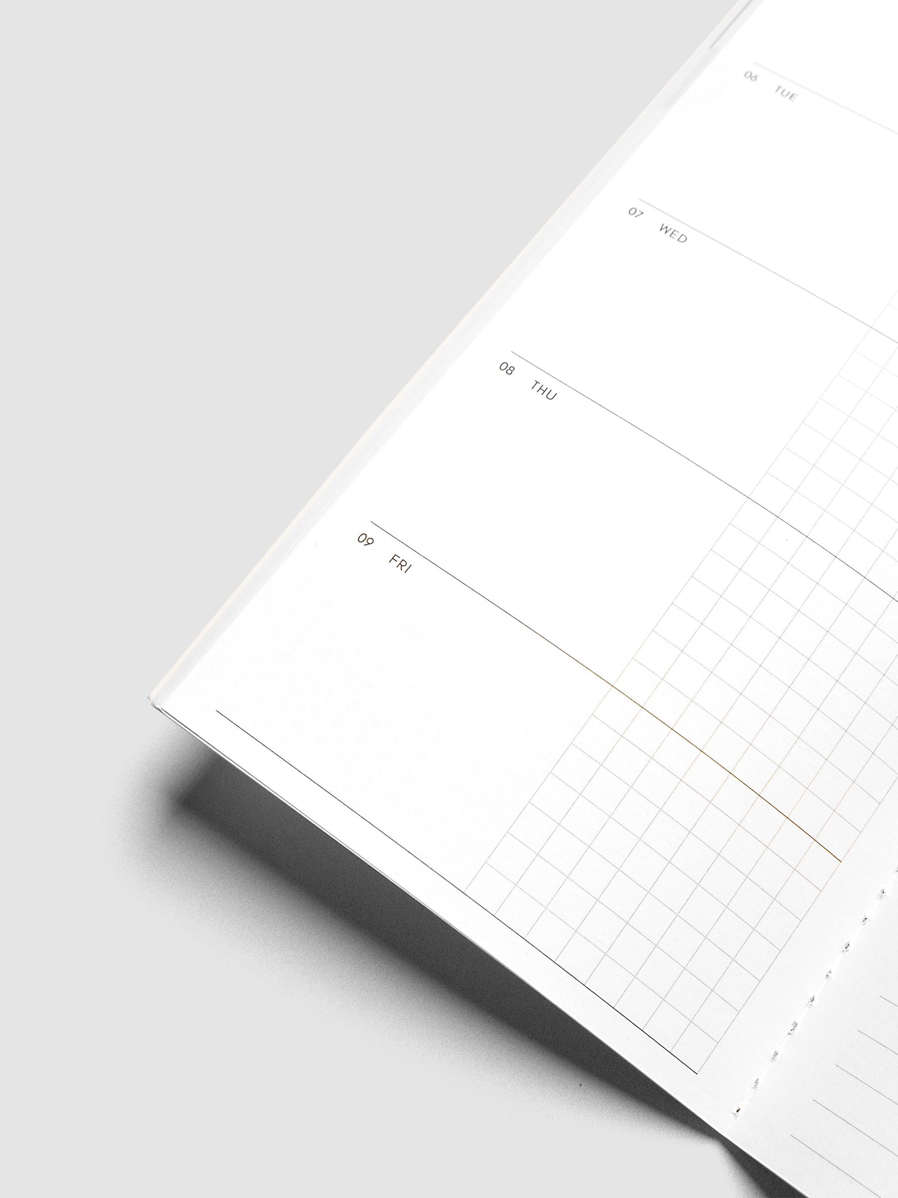 Close-up of the bottom of the left page of the Jan–Jun 2027 Dated Travel Notebook, showing the lower portion of the split daily columns